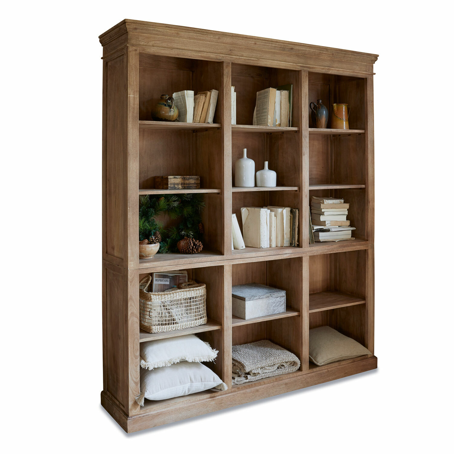 Étagère Alamoni Grande étagère en bois naturel avec neuf compartiments, décorations et livres, meuble de salon