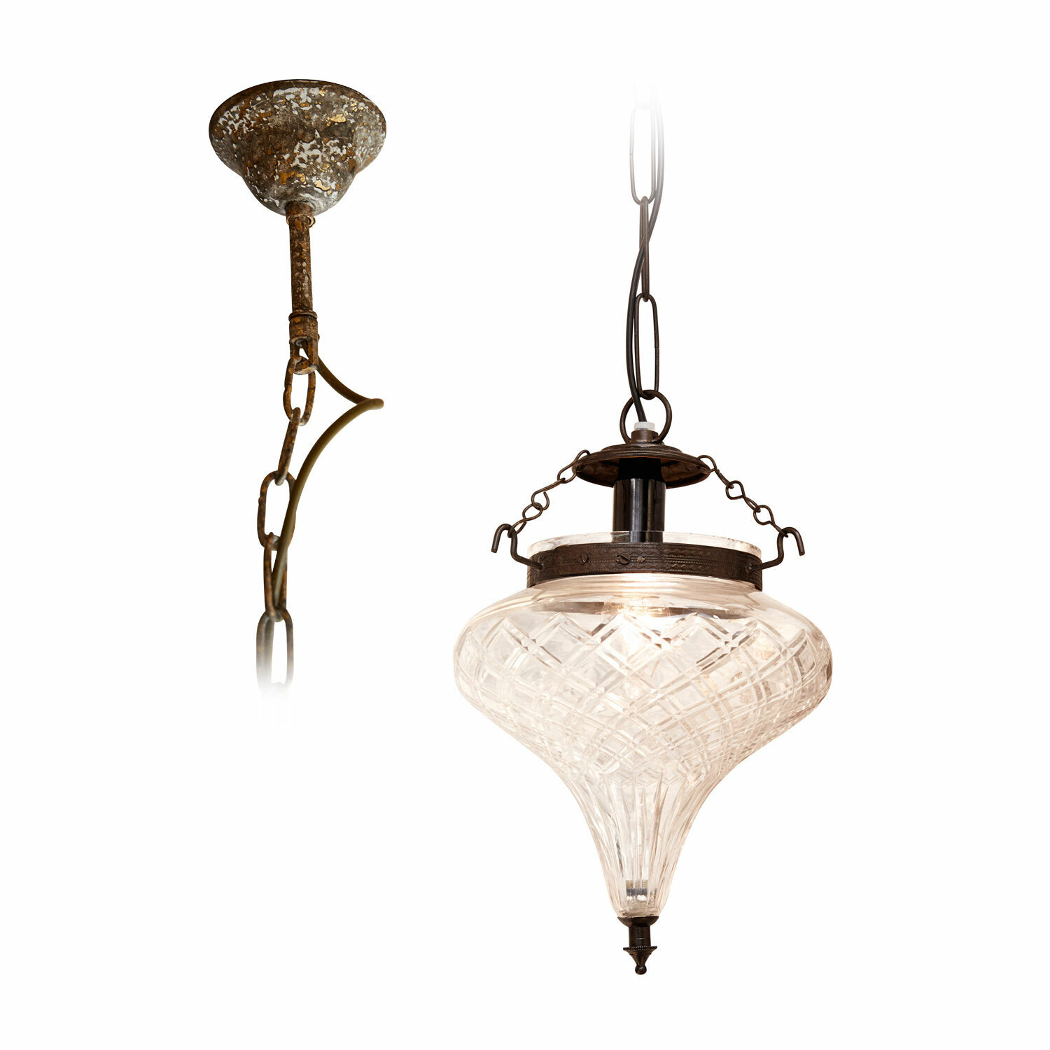Suspension Gaidouras Suspension en verre transparent avec chaîne en métal et finition rustique pour éclairage intérieur