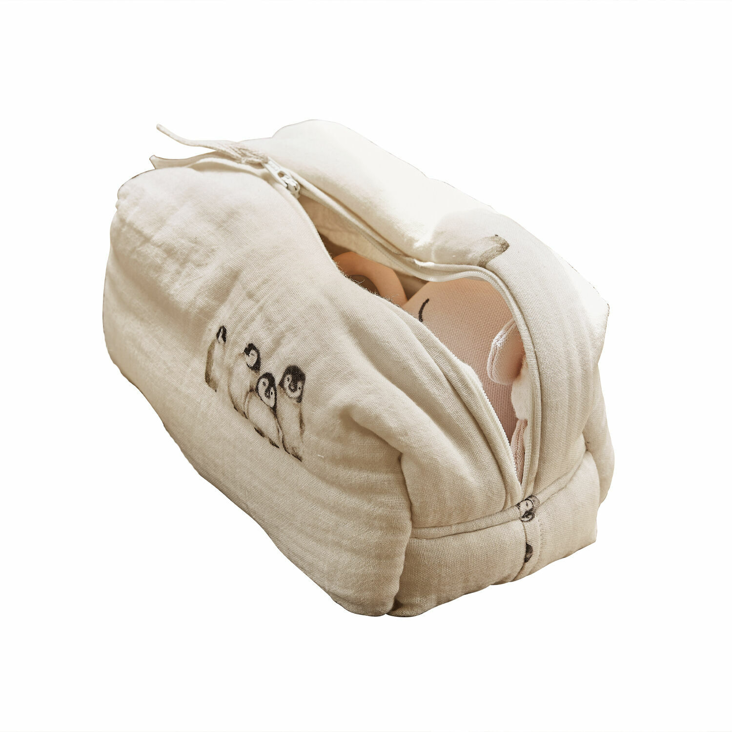 Pochette Jocienne Trousse de toilette beige en coton avec motif pingouins et fermeture éclair, accessoire de voyage pratique