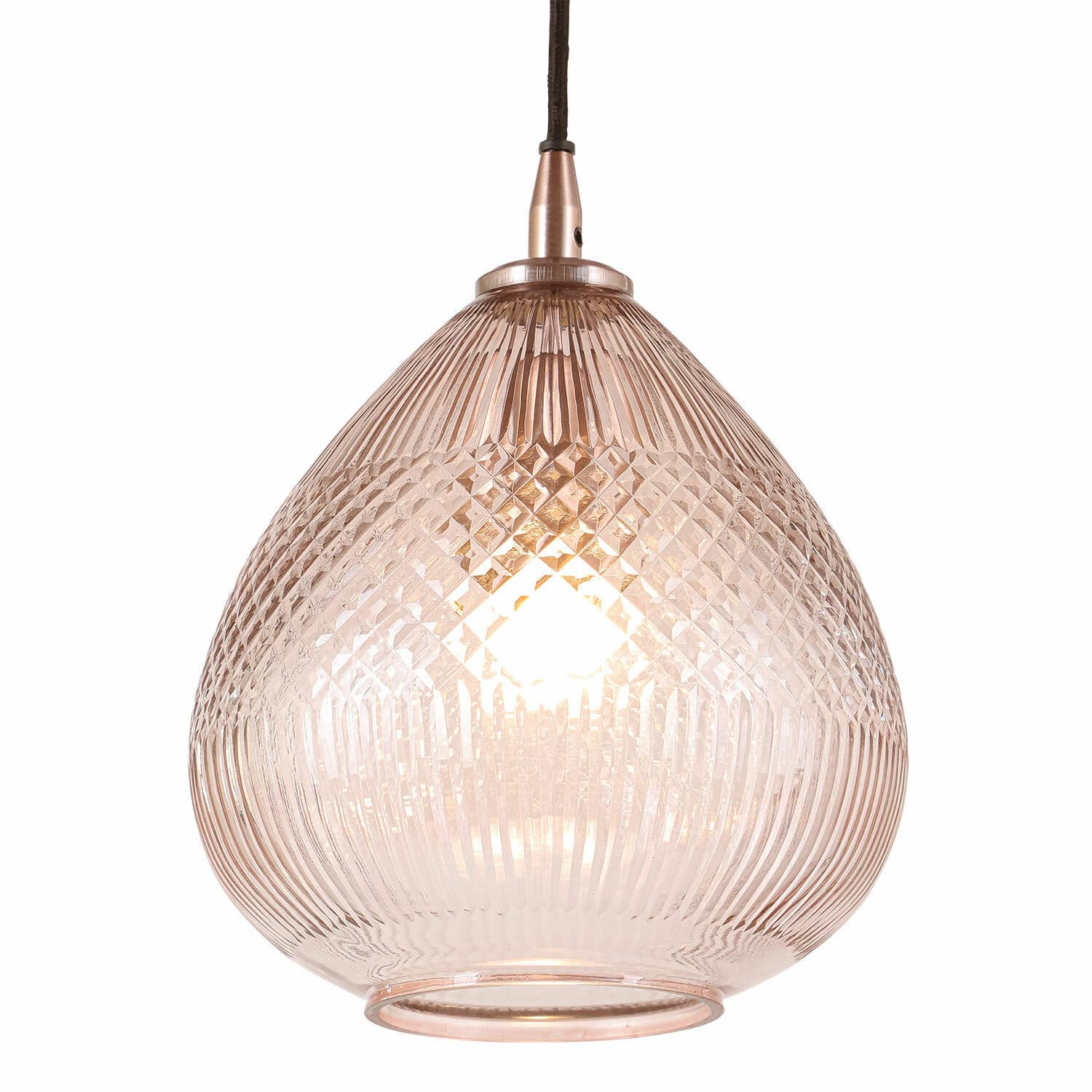 Suspension Drélinette Suspension en verre avec finition cuivre et motif diamant, lampe décorative pour plafond