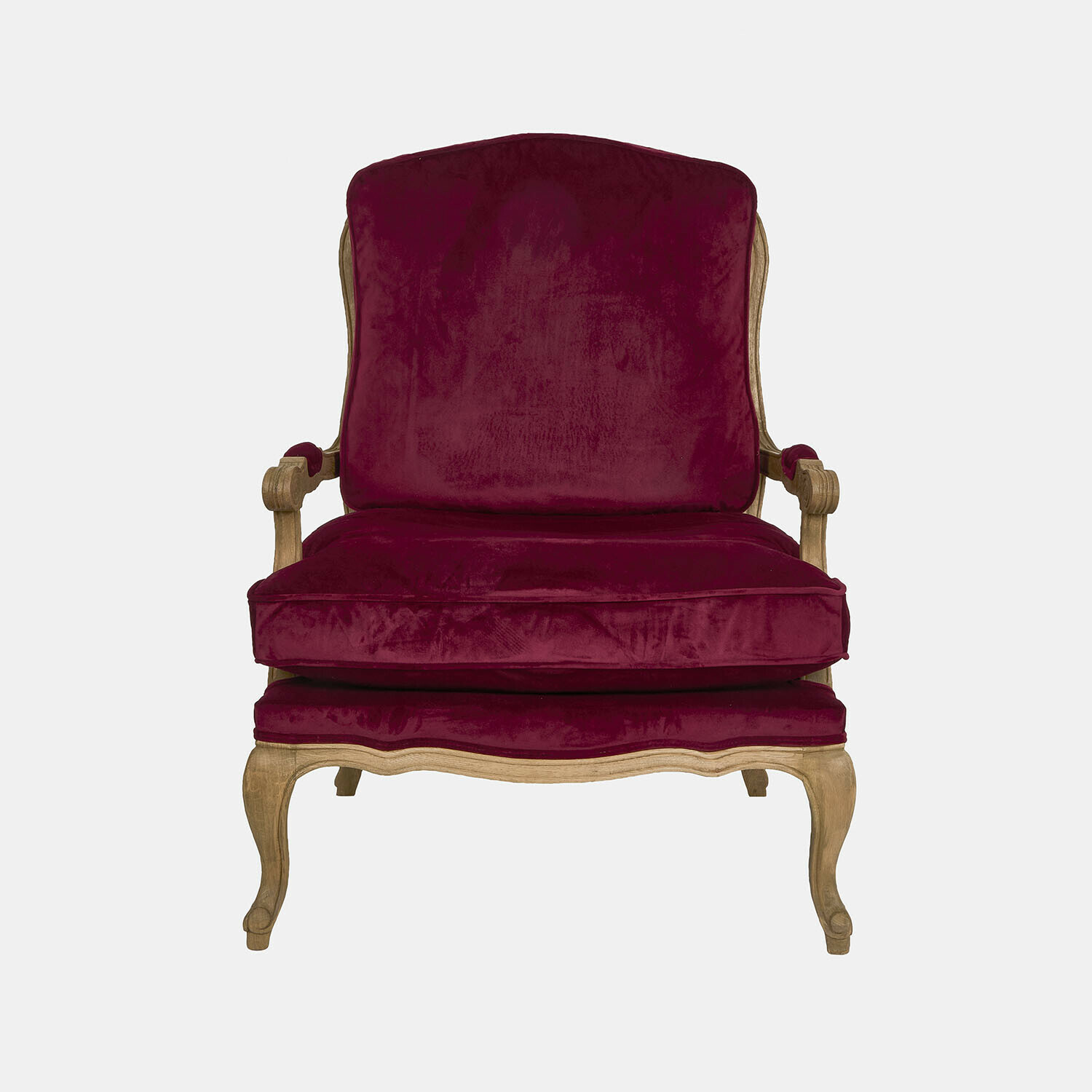 bordeaux/marron Fauteuil Corlay en velours bordeaux avec cadre en bois marron, meuble élégant pour salon