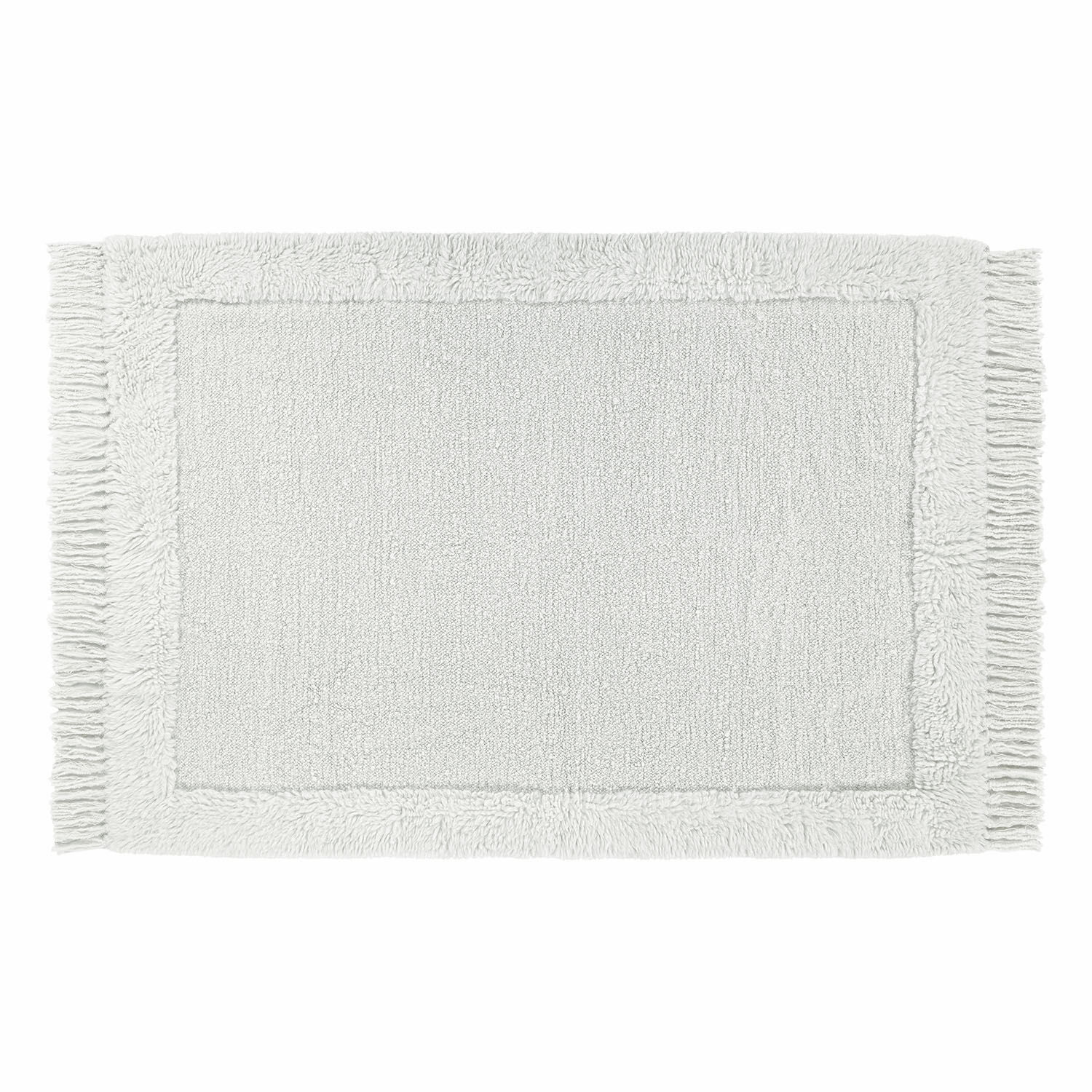 Tapis Celendril Tapis de bain blanc en coton avec franges, doux et absorbant, parfait pour la salle de bain