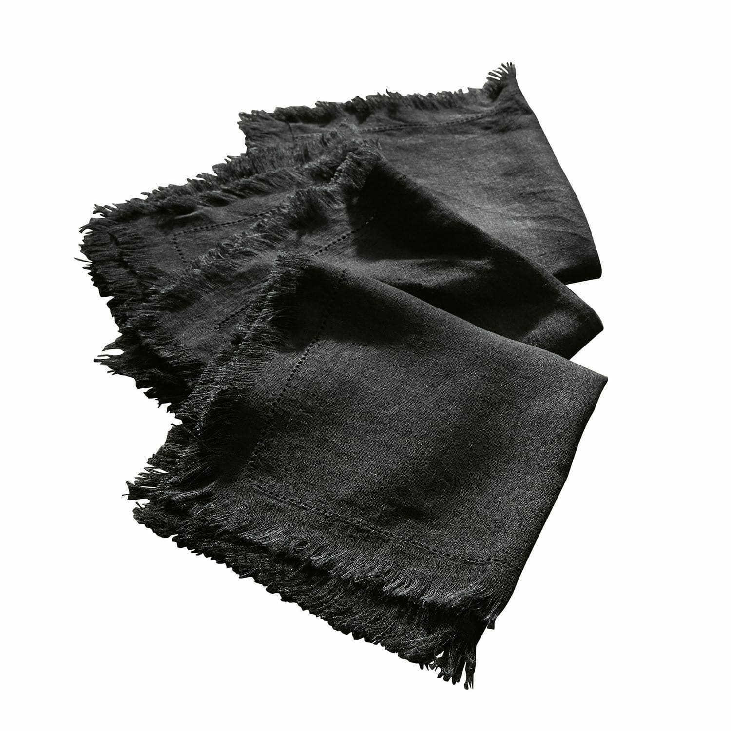 Lot de 4 serviettes de table Pibrac Serviette en lin noire avec franges, accessoire de table décoratif en matière naturelle