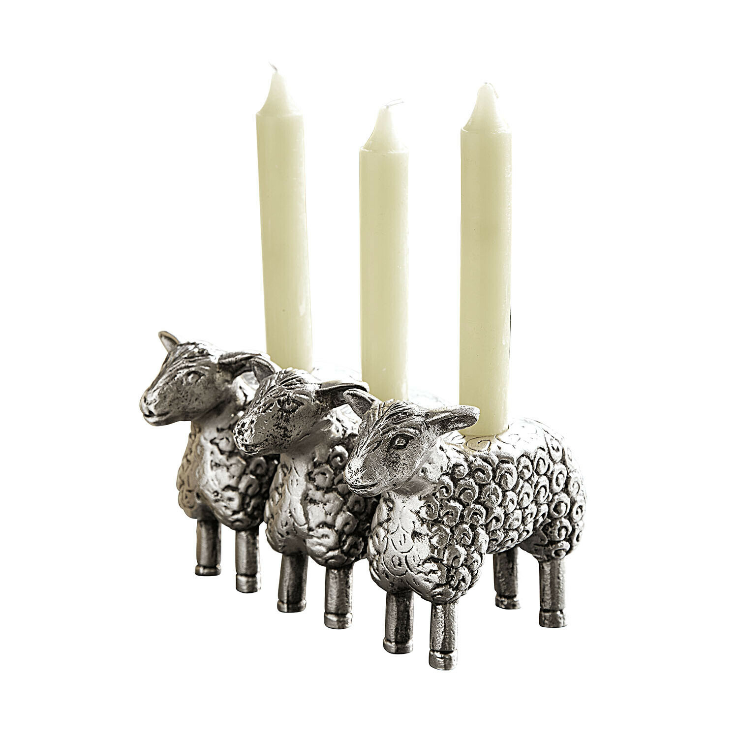 Bougeoir Séverac Bougeoir en métal argenté en forme de trois moutons avec bougies blanches, décoration intérieure