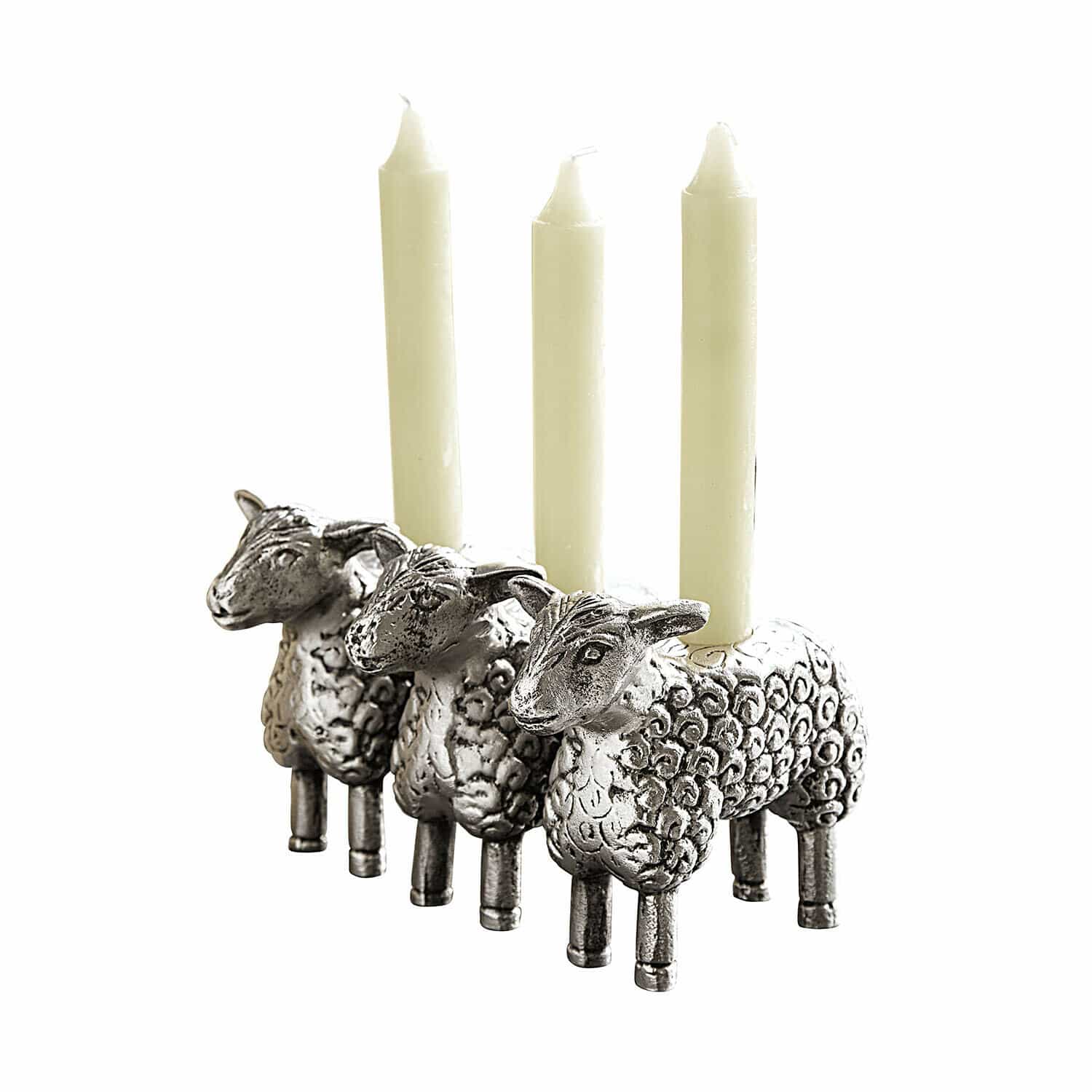Bougeoir Séverac Bougeoir en métal argenté en forme de trois moutons avec bougies blanches, décoration intérieure