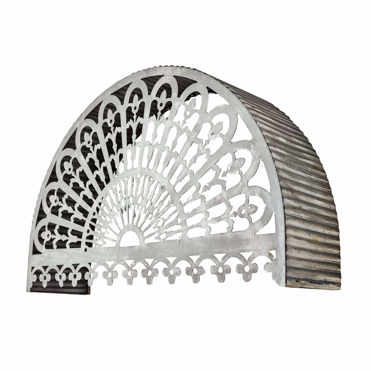 Décoration murale Belméran Décoration murale demi-cercle en métal gris avec motif ajouré, ornement pour jardin ou intérieur