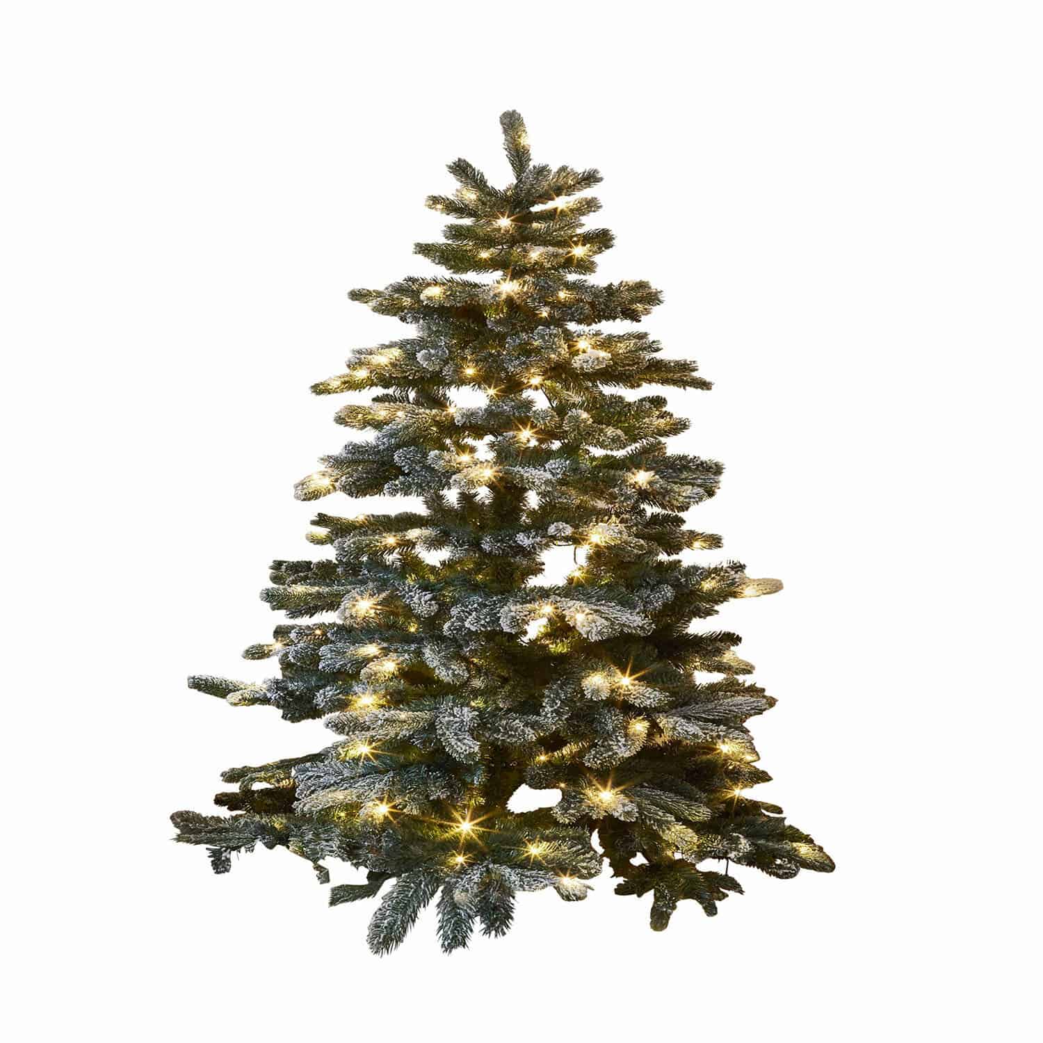 Sapin de Noël Mannier Sapin artificiel avec branches enneigées et lumières LED chaudes pour décoration de Noël