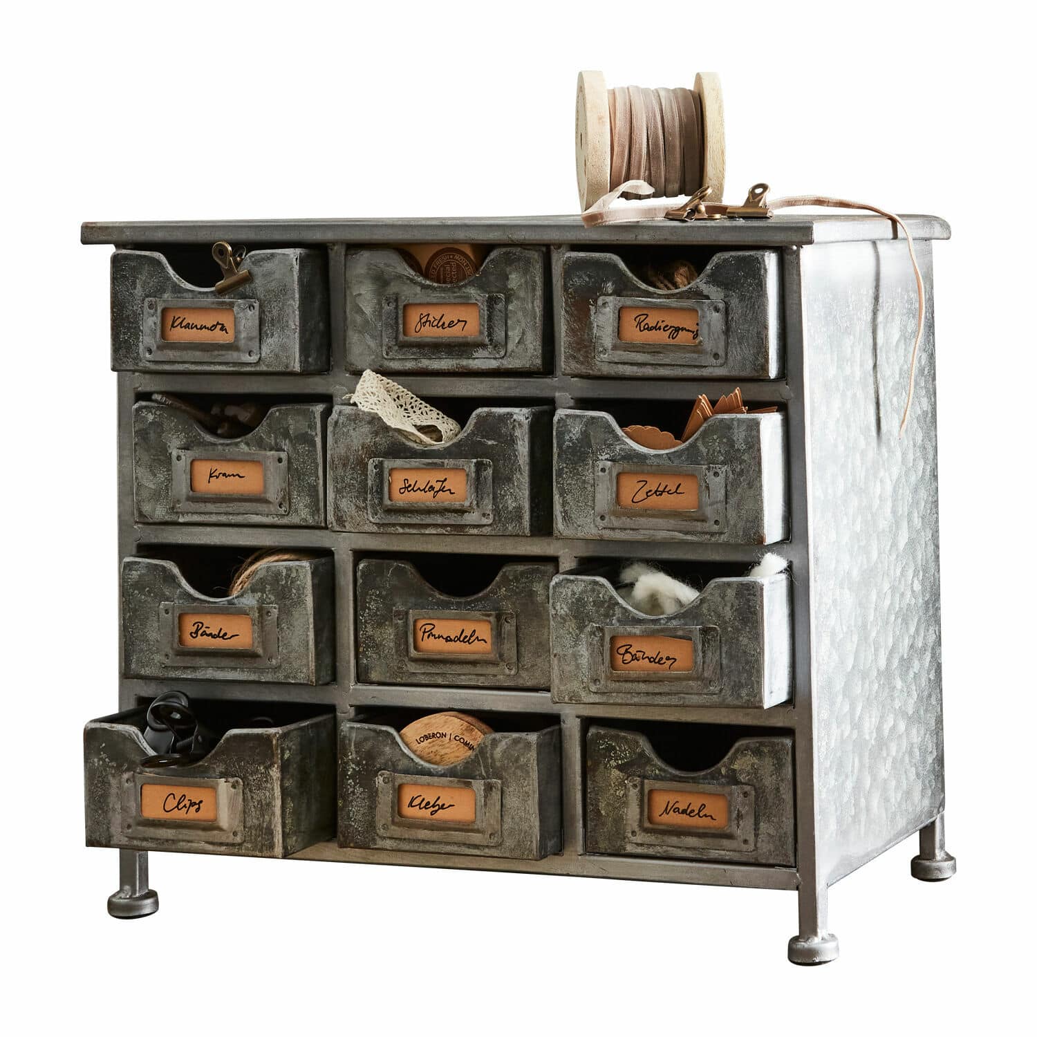 Meuble de rangement Serena Meuble en métal vintage avec 12 tiroirs pour organiser petits objets et accessoires