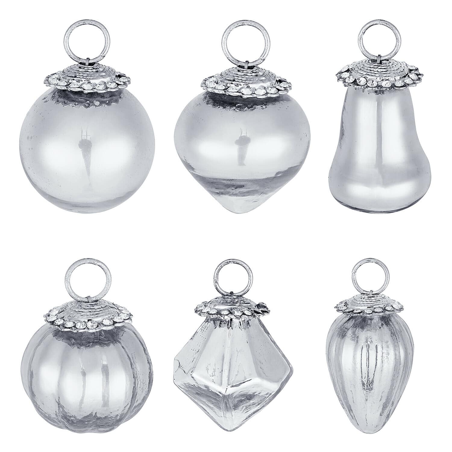 Lot de 6 décorations de Noël Levier Ensemble de six décorations de Noël en verre transparent de formes variées avec attaches métalliques