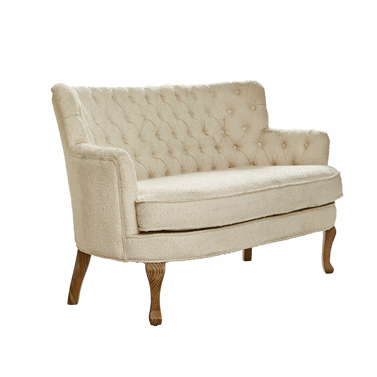 Canapé Calgary Canapé deux places beige en tissu bouclé avec pieds en bois, meuble élégant pour salon