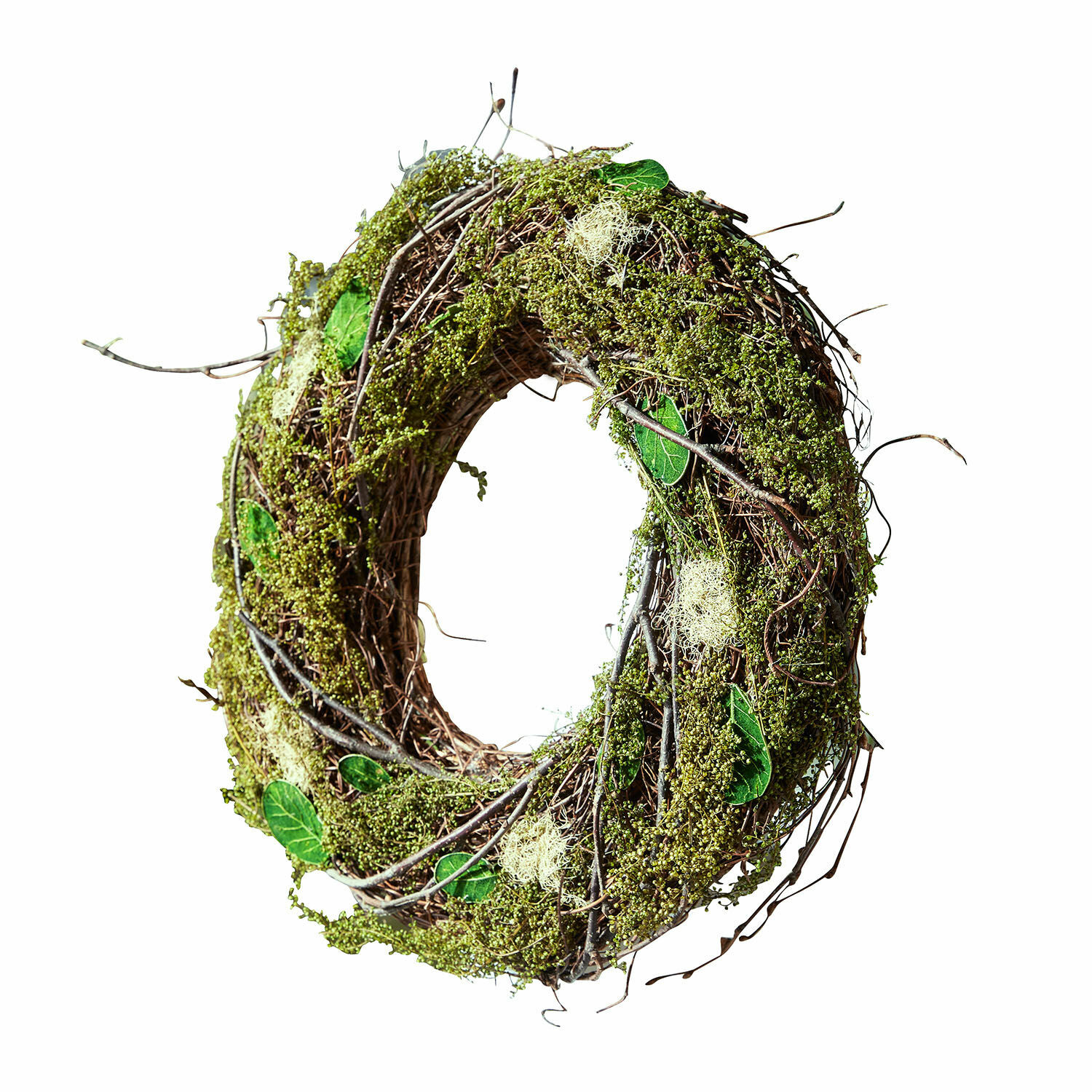 Couronne de fleurs séchées Vantile Couronne décorative en branches, mousse et feuilles vertes pour décoration intérieure et porte