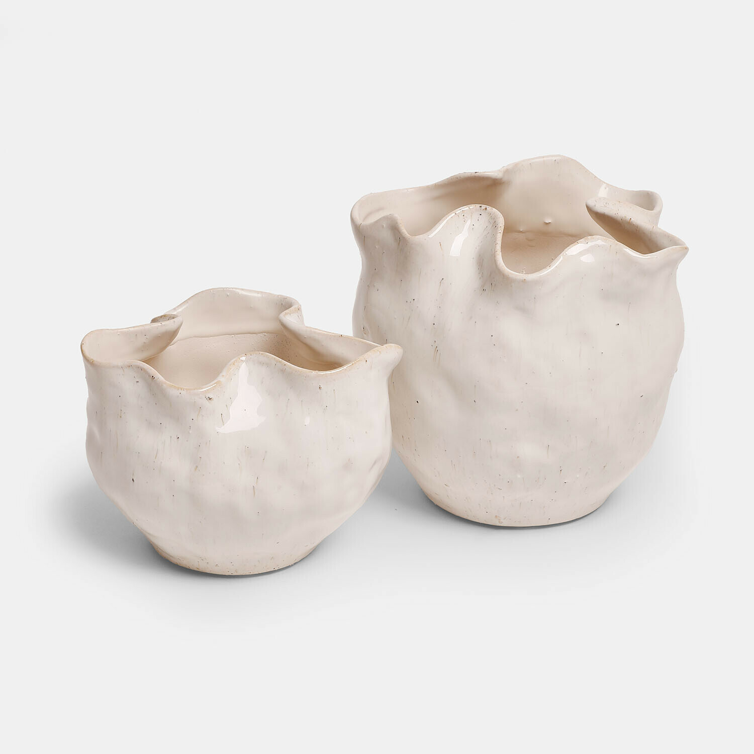 Lot de 2 cache-pots Vérolines Ensemble de deux vases en céramique blanche à forme irrégulière pour décoration intérieure