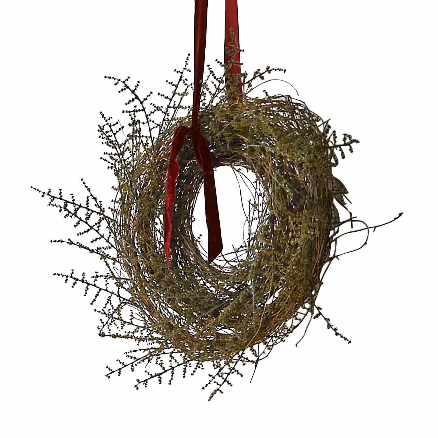 Couronne Almique Couronne naturelle en branches avec ruban velours rouge pour décoration festive