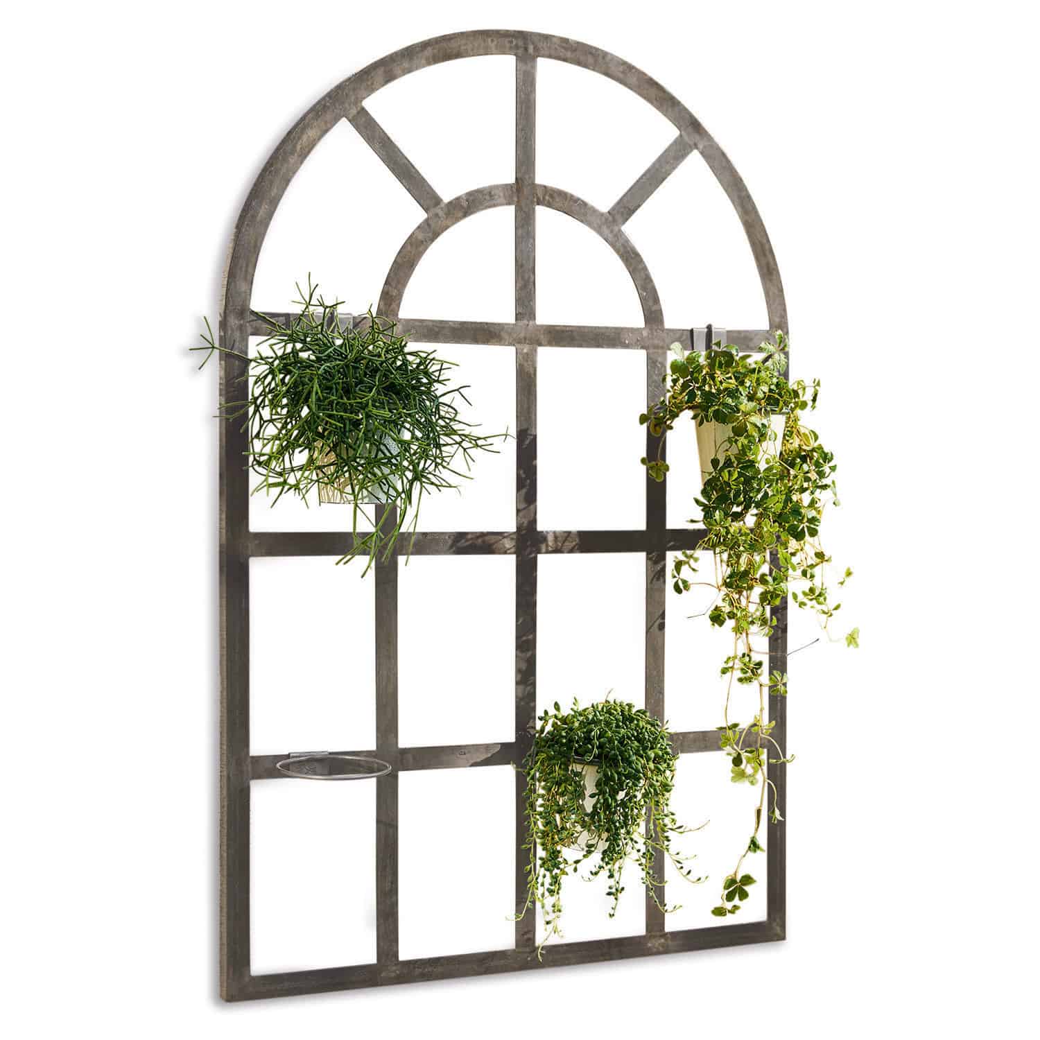 Étagère à plantes Villandor Décoration murale en métal gris en forme de fenêtre avec supports pour plantes, pour intérieur et extérieur