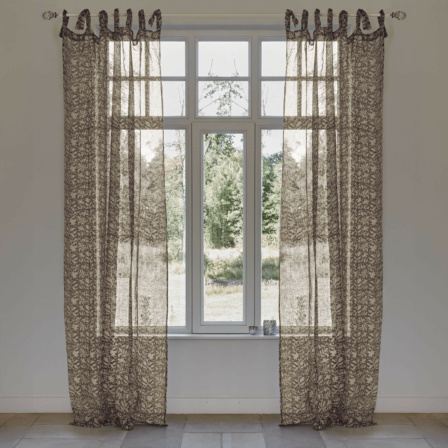 Rideau Ziradayn Rideaux transparents à motif de feuilles marron, décoration de fenêtre dans une pièce lumineuse