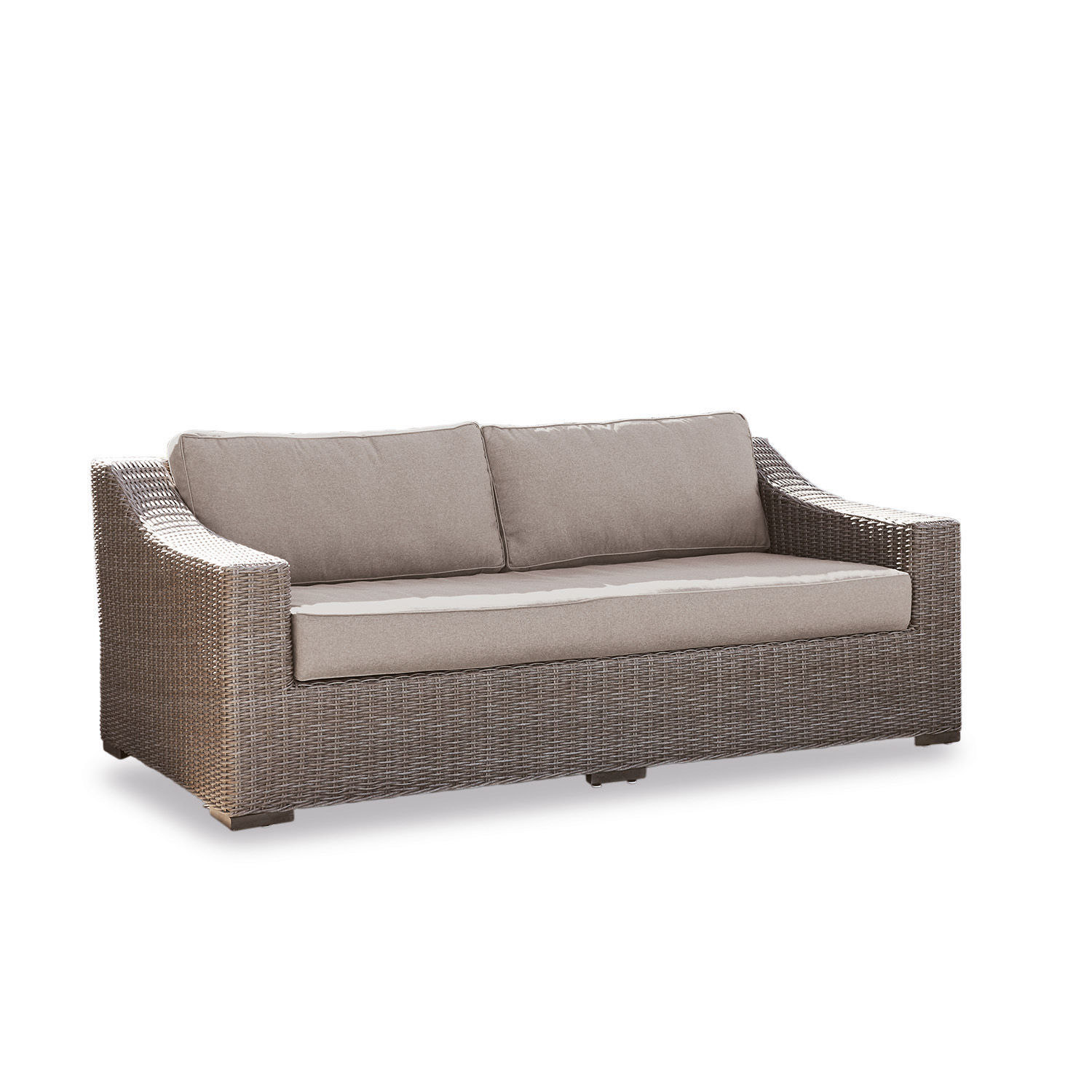 Canapé Chestingdale Canapé en rotin marron avec coussins beige, mobilier de jardin confortable pour terrasse