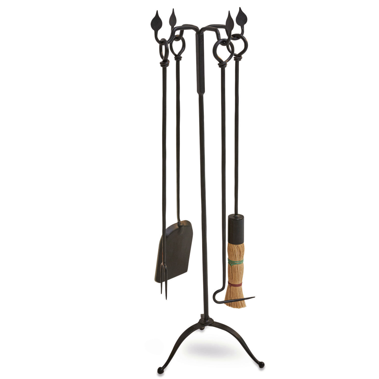 Serviteur pour cheminée Elvio Ensemble d'outils de cheminée en fer forgé noir avec balayette et pelle pour entretien du feu