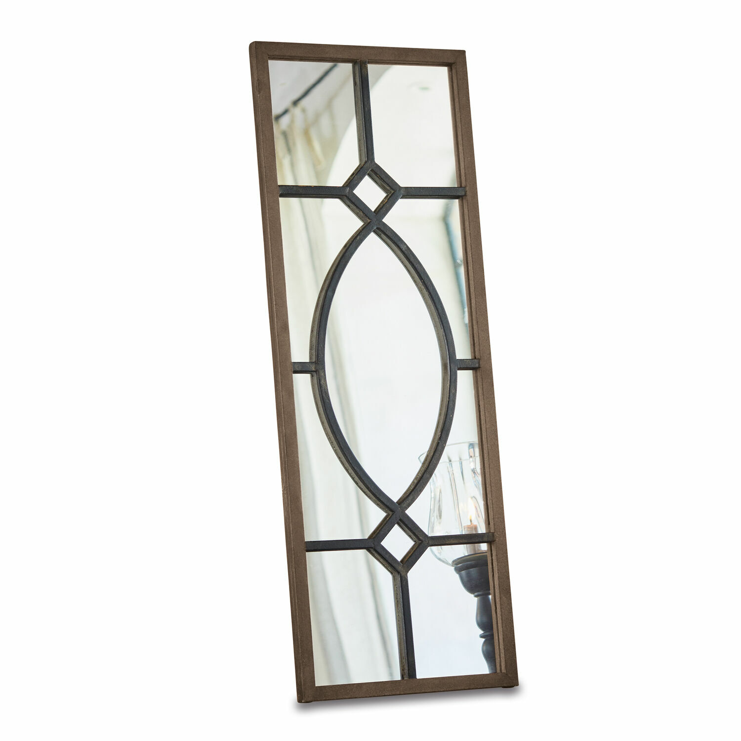 Miroir Millery Miroir avec cadre en bois brun et motif décoratif en métal pour décoration intérieure