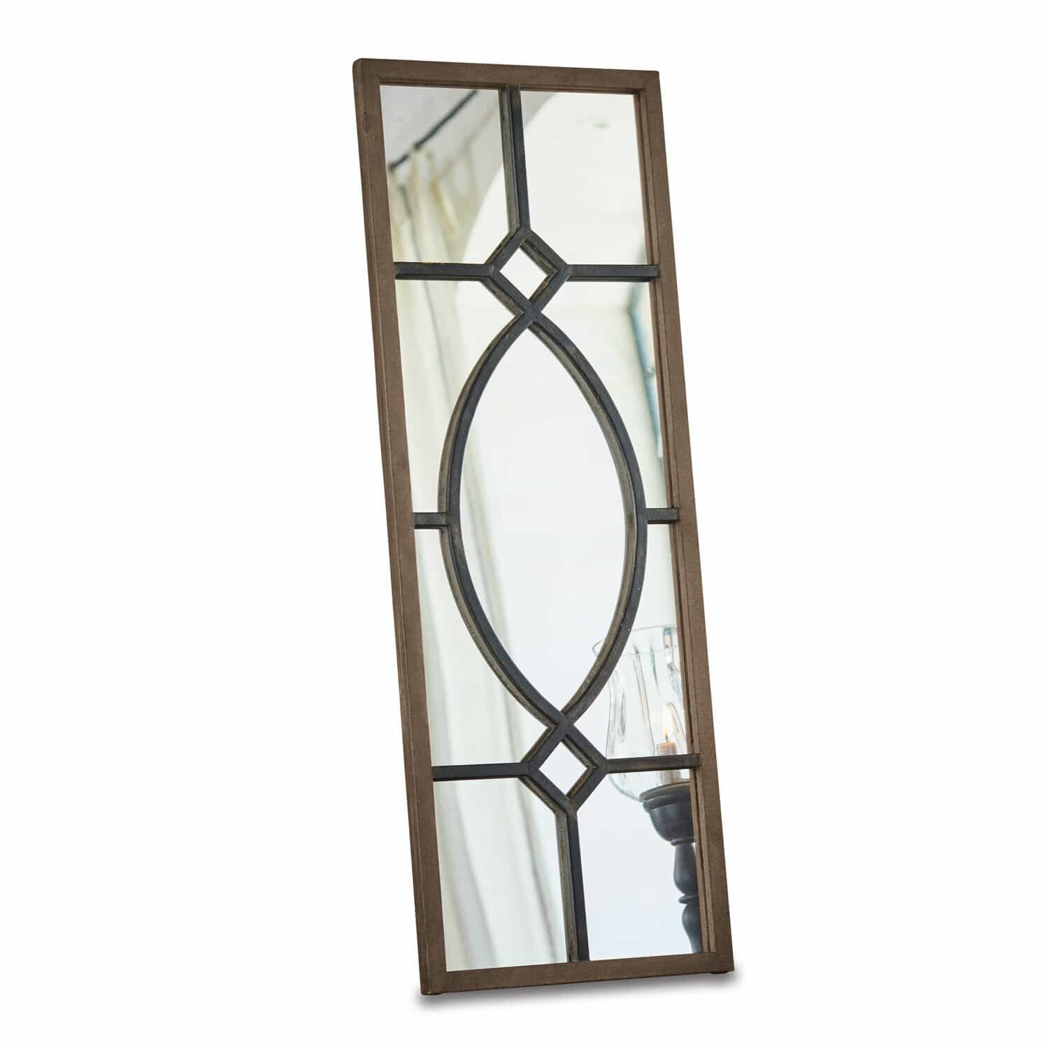 Miroir Millery Miroir avec cadre en bois brun et motif décoratif en métal pour décoration intérieure