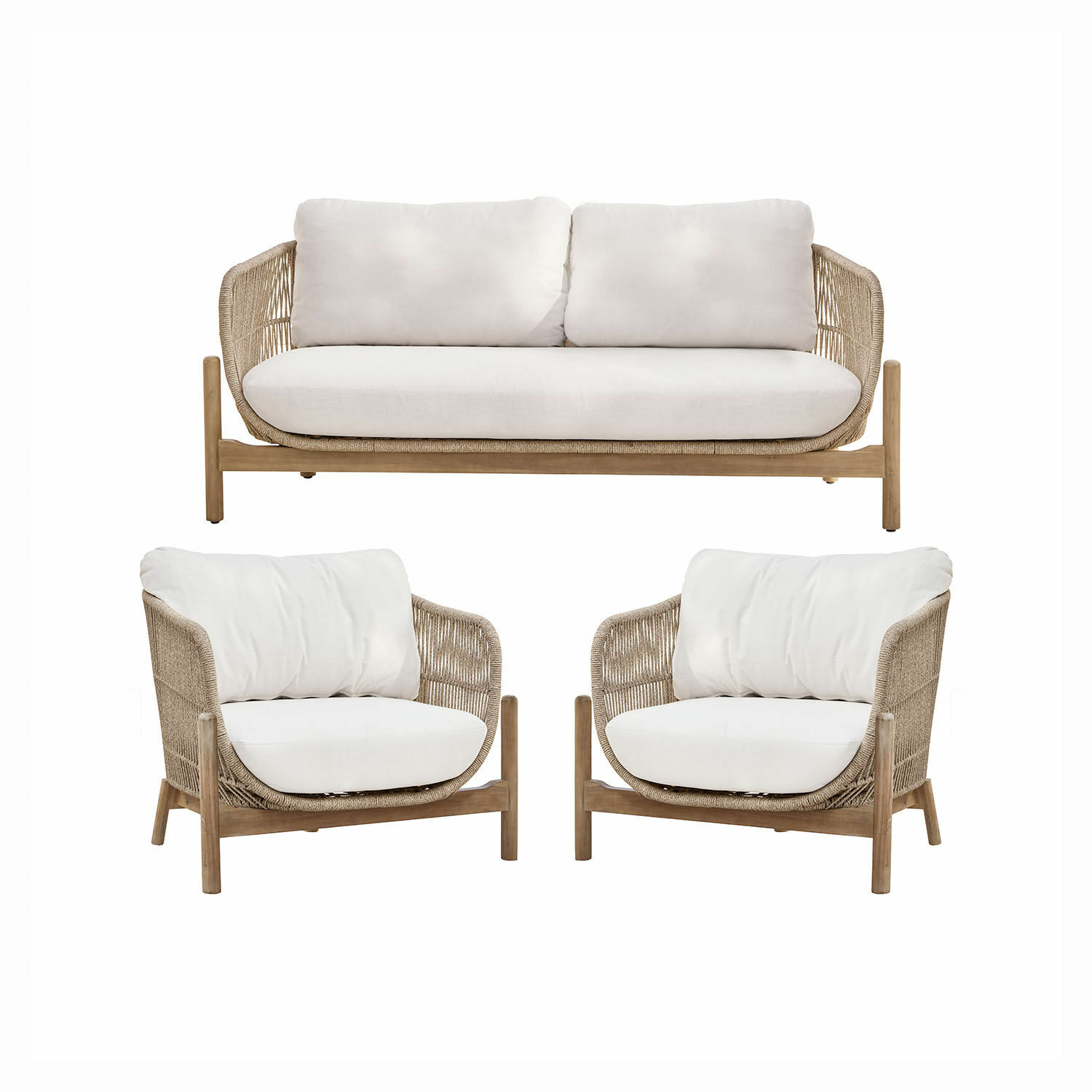 Salon de jardin FSC®-100% Belvidere Ensemble de meubles en rotin beige avec coussins beige clair et structure en bois naturel