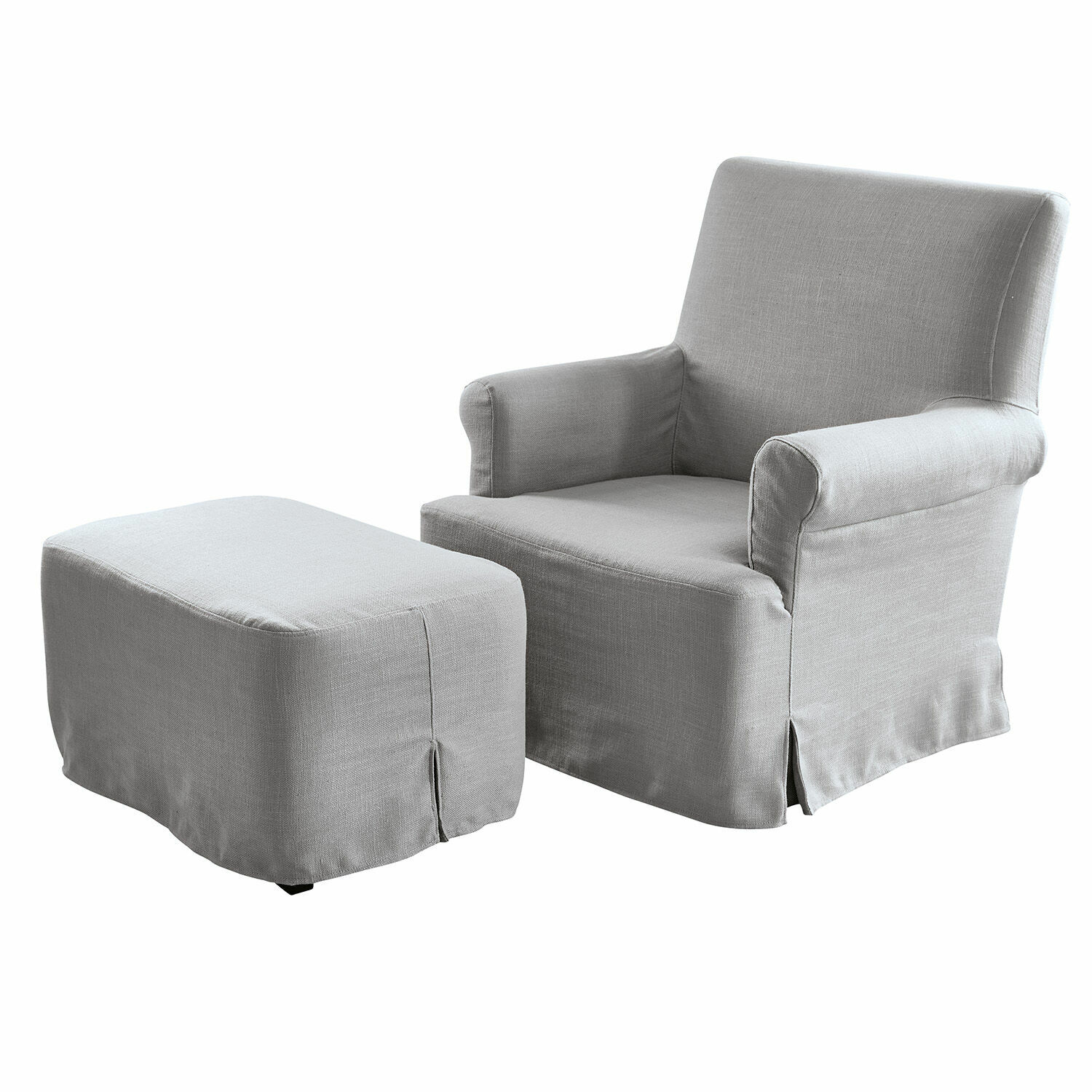 Fauteuil gris en tissu avec repose-pieds, meuble confortable pour salon, design moderne
