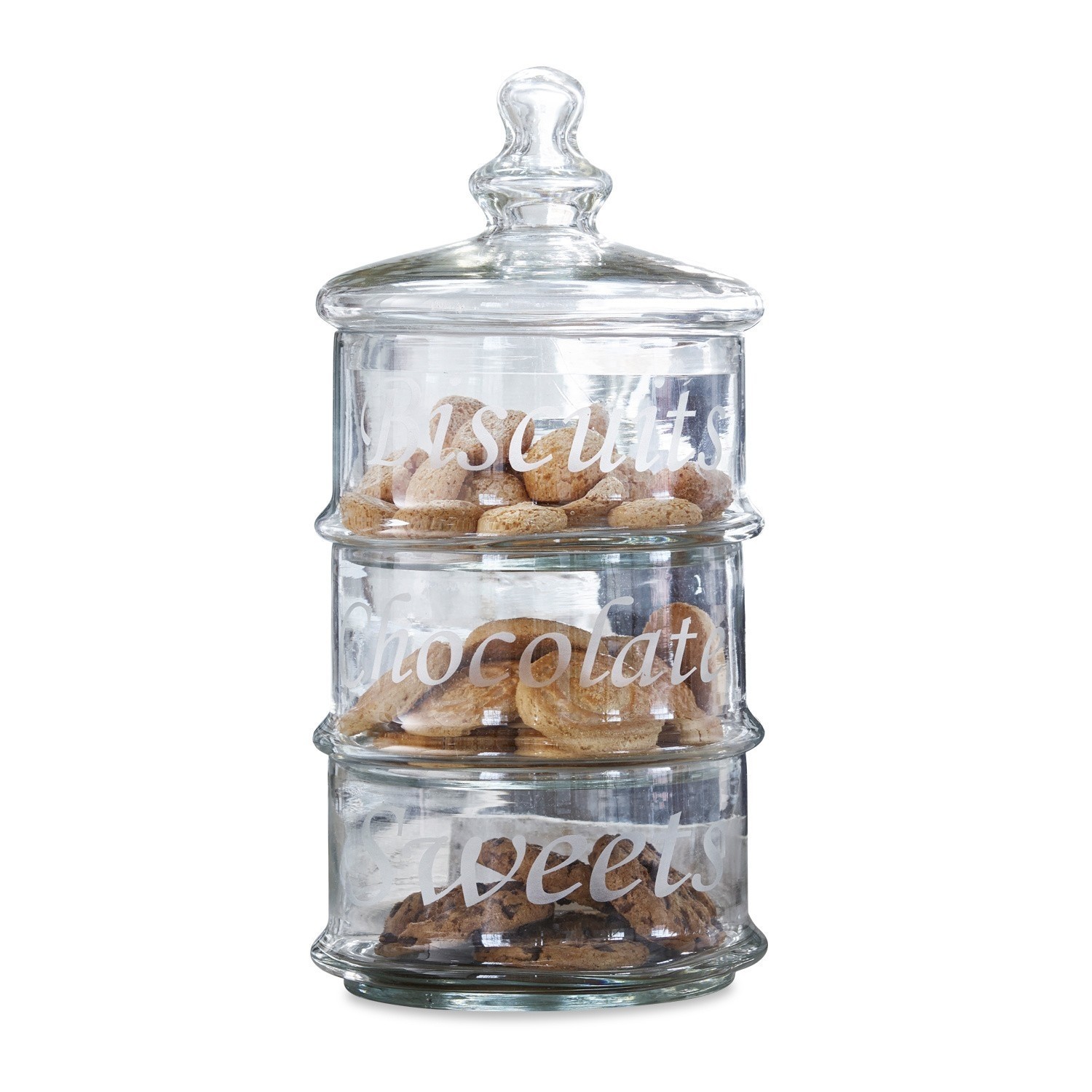 Bonbonnière Aletta Boîte en verre à trois compartiments pour biscuits, chocolat et friandises