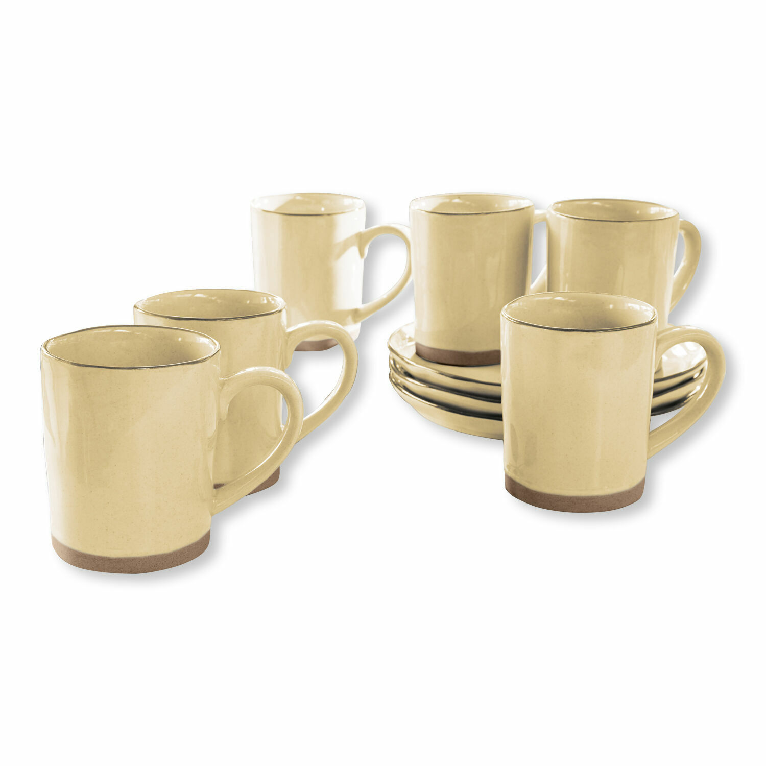 Lot de 6 tasses Biarré Ensemble de six tasses en céramique crème avec base marron pour café ou thé