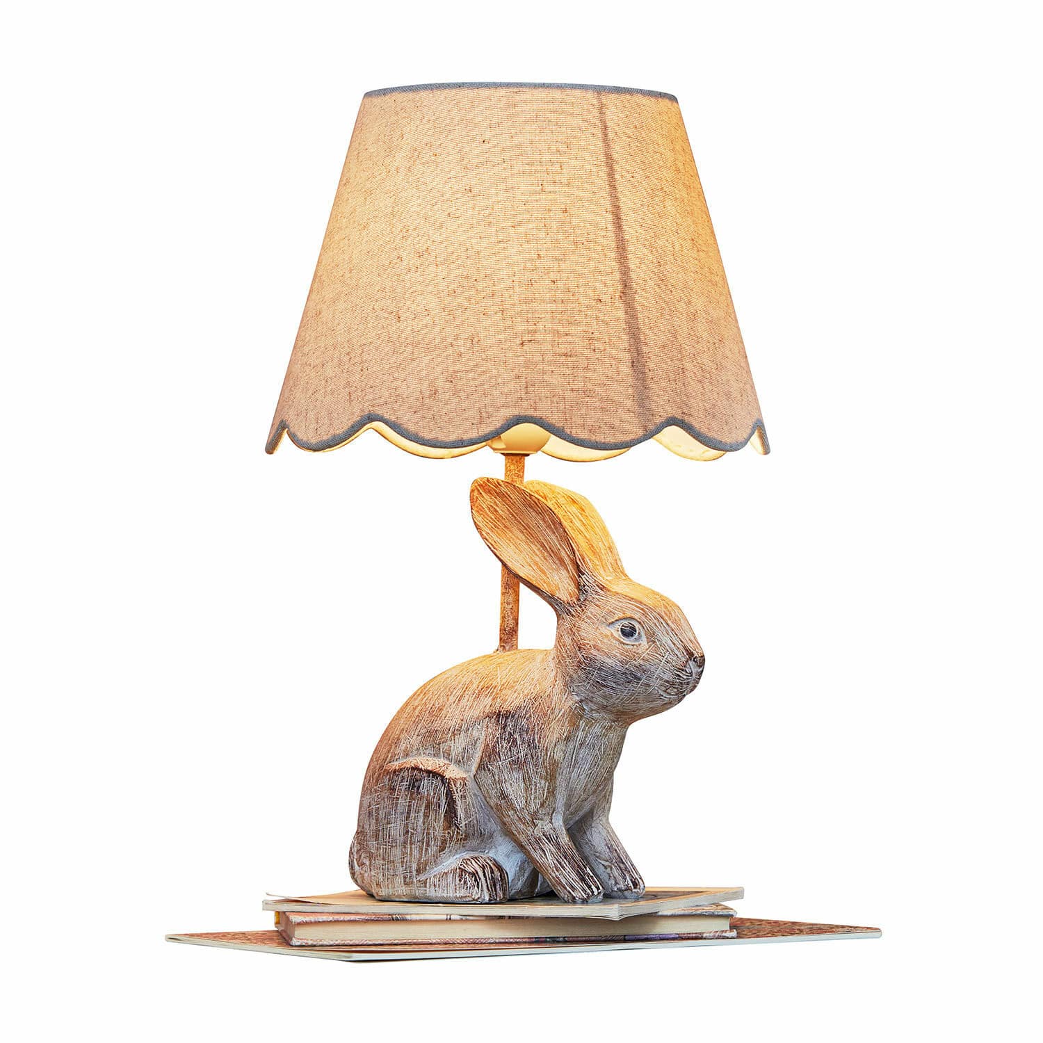 Lampe à poser Ryen Lampe de table beige avec abat-jour et base en bois en forme de lapin, lampe décorative originale
