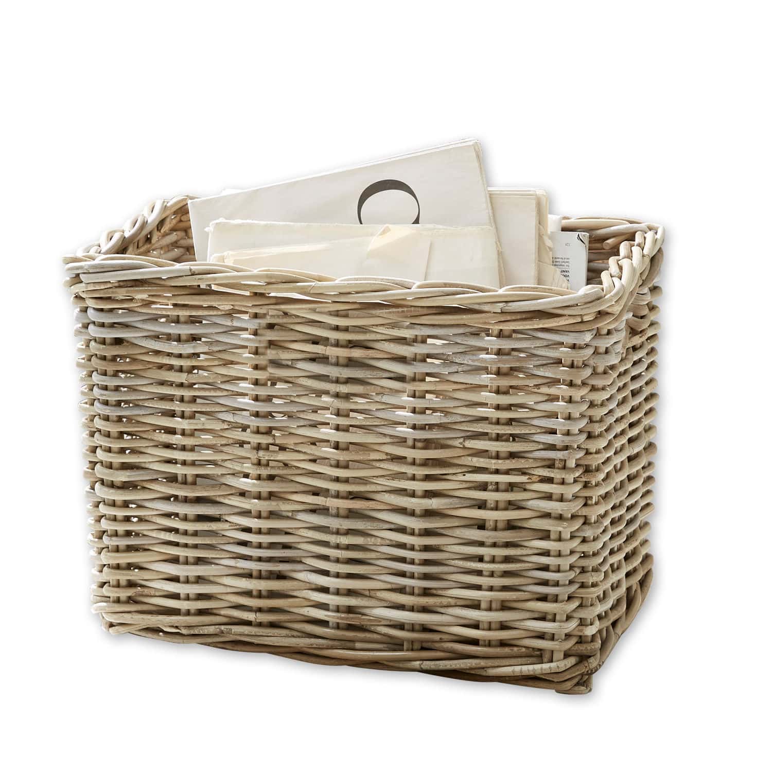 Corbeille Daban Panier en osier naturel avec des documents, rangement pratique pour la maison et le bureau