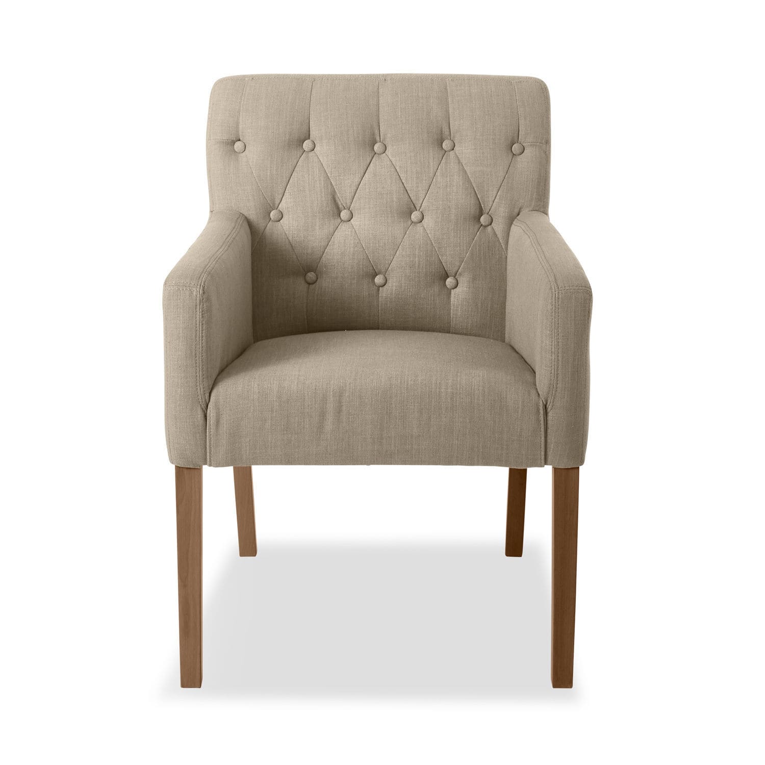 Fauteuil Betterton en lin beige avec pieds en bois, chaise confortable pour salon