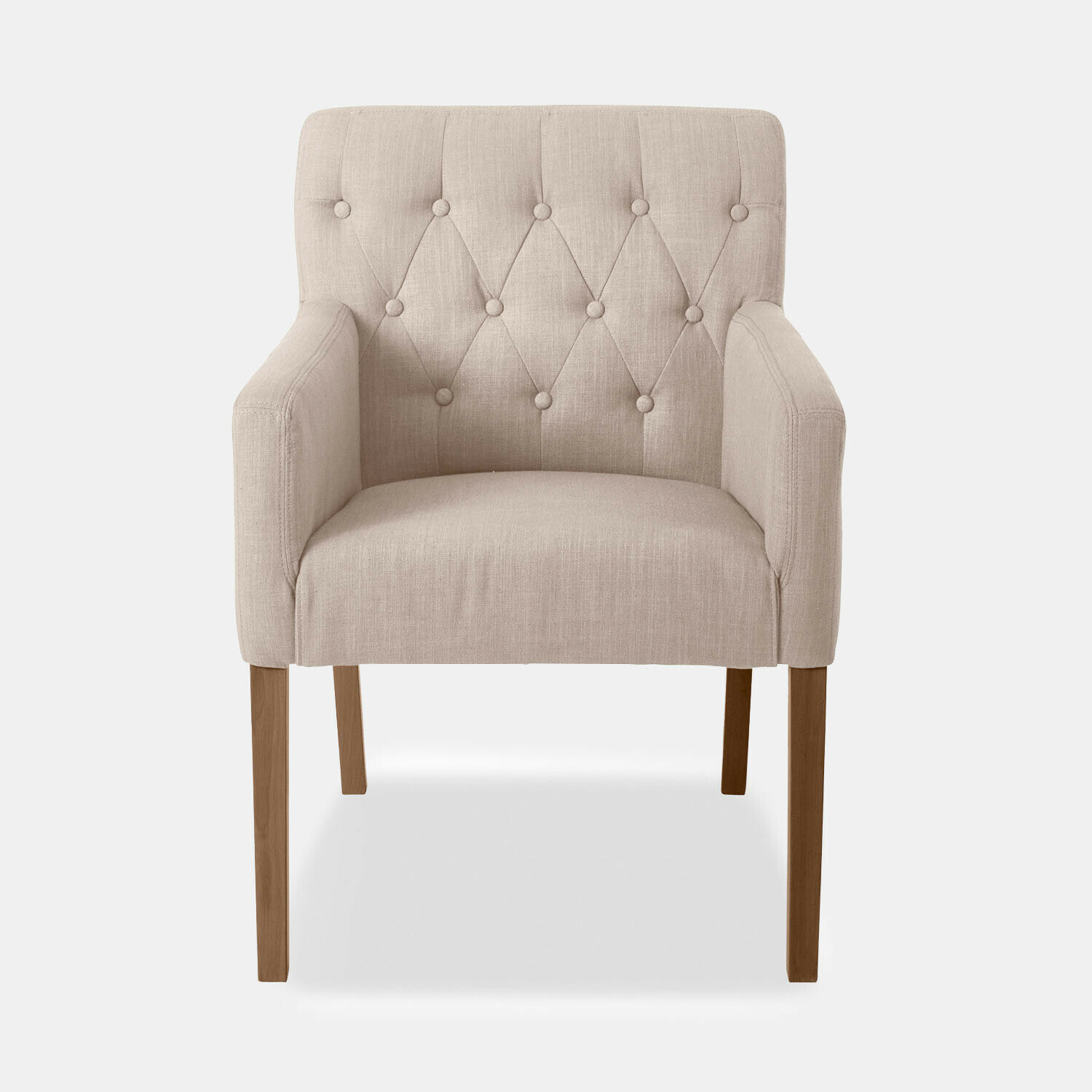 lin Fauteuil Betterton en lin beige avec pieds en bois, chaise confortable pour salon