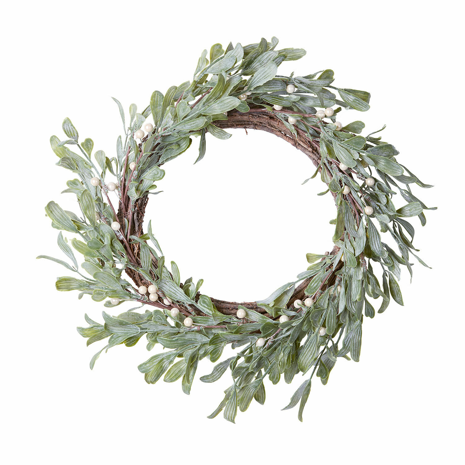 Couronne Cunnig Couronne décorative en feuilles vertes et perles blanches sur base naturelle en branches