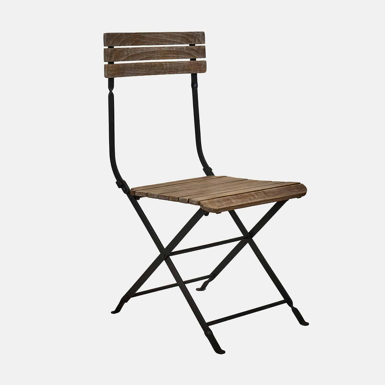 Chaise Arémont Chaise pliante en bois avec structure en métal noir, parfaite pour usage extérieur et jardin
