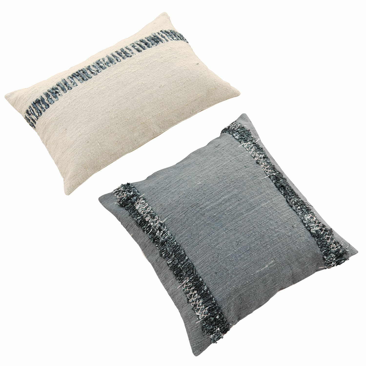 Lot de 2 housses de coussins Foix Ensemble de deux coussins décoratifs en coton crème et gris avec bandes décoratives texturées