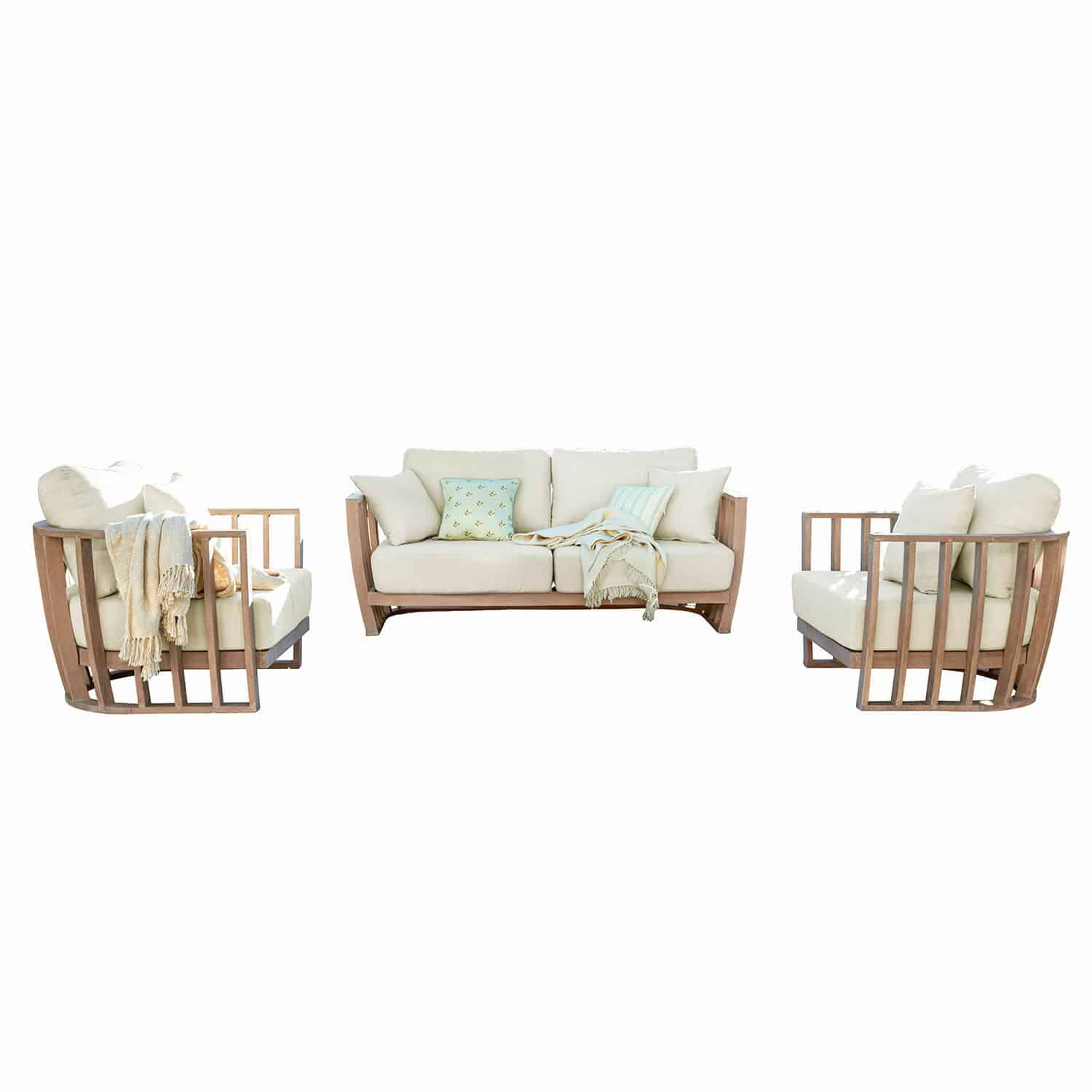 Salon de jardin FSC®-100% Vézère Ensemble de meubles en bois avec coussins crème, design moderne pour salon confortable