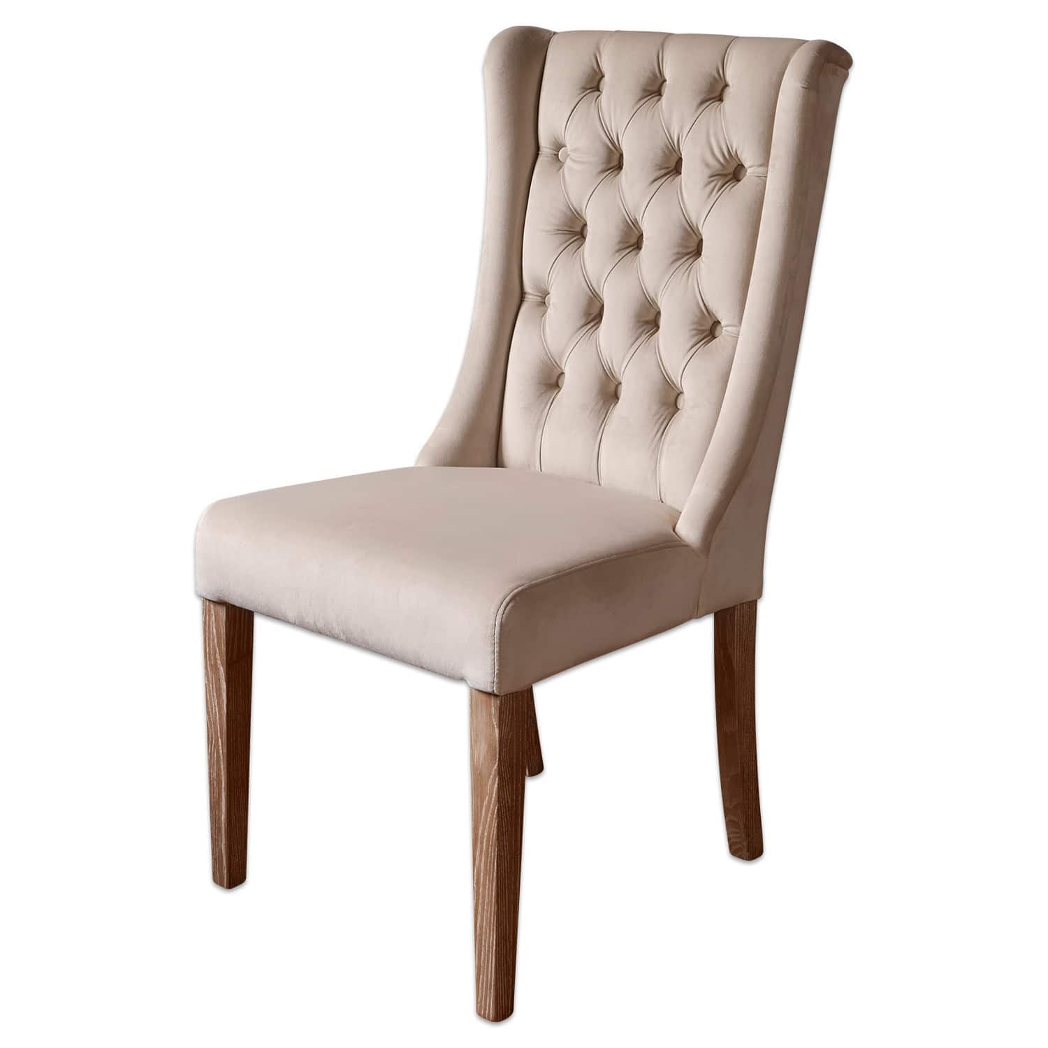 Chaise Sudbury Chaise beige rembourrée avec dossier capitonné et pieds en bois pour salle à manger