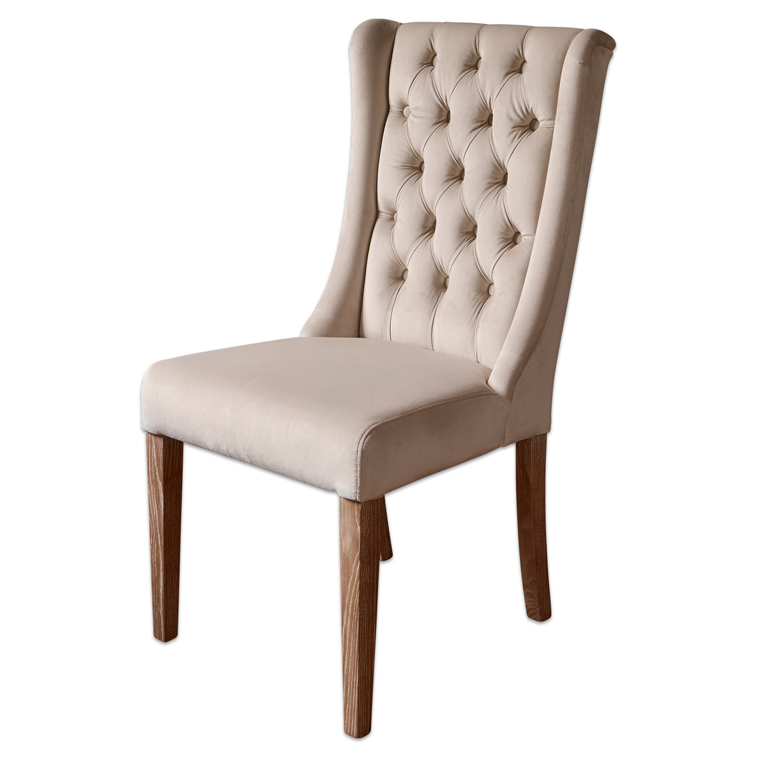 Chaise Sudbury Chaise beige rembourrée avec dossier capitonné et pieds en bois pour salle à manger