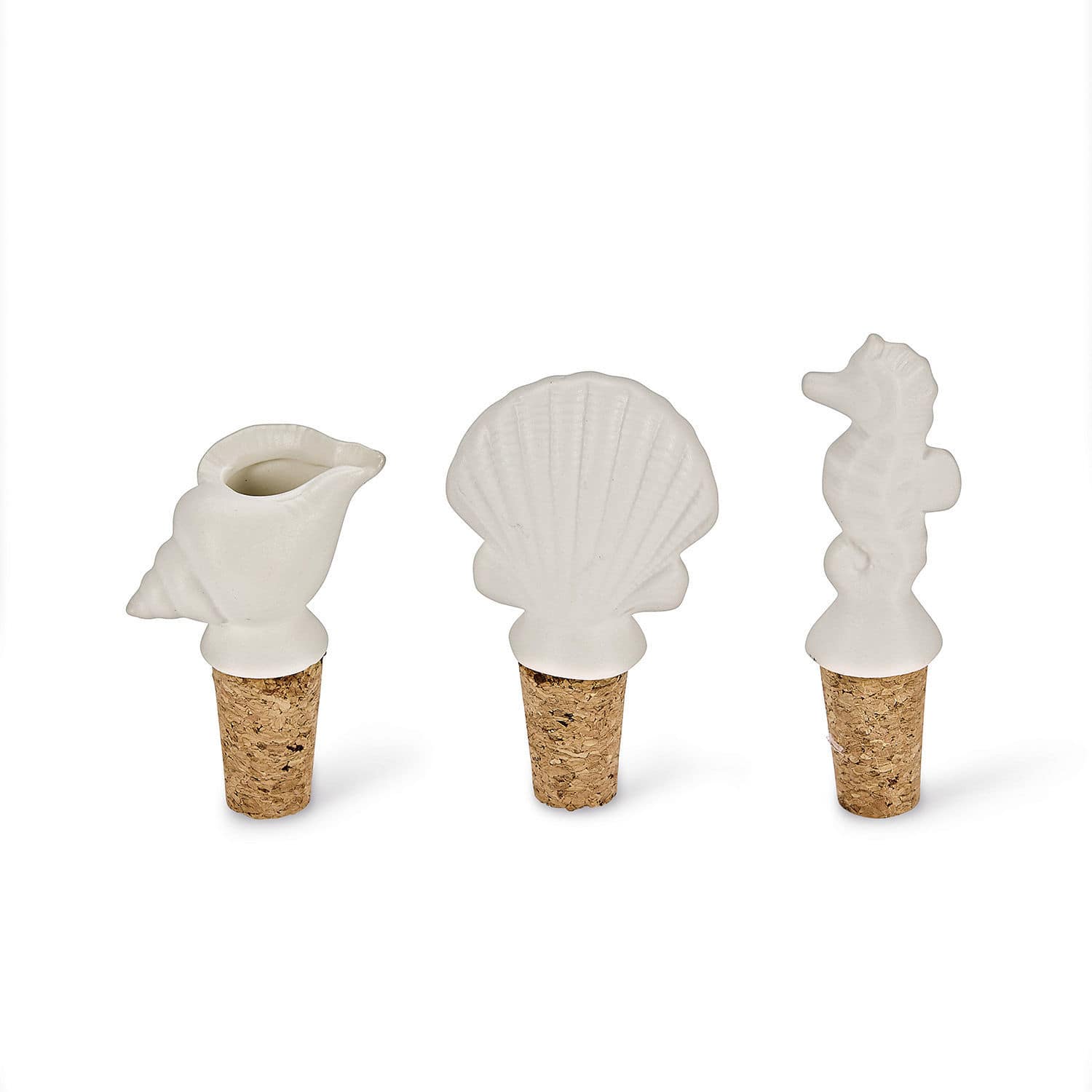 Lot de 3 bouchons Frisennier Ensemble de bouchons de bouteille en céramique blanche en forme de coquillage, hippocampe et coquille marine