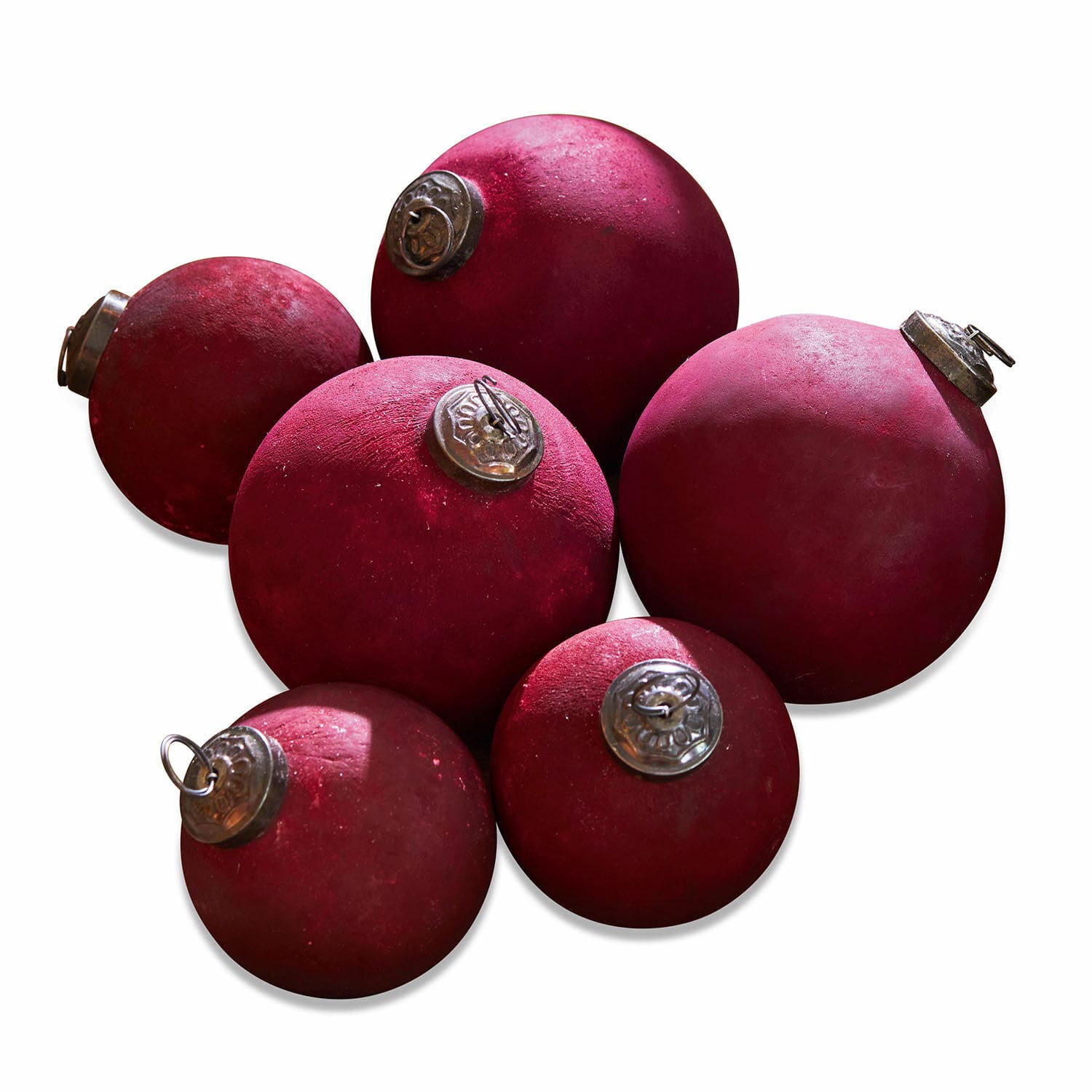 Ensemble de 6 boules de Noël rouges mates avec attaches métalliques pour décoration festive