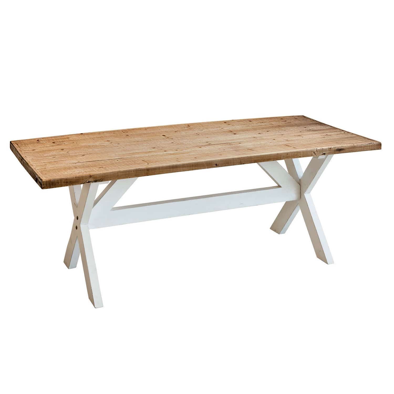 Table Covington avec plateau en bois brun et pieds blancs, style rustique pour salle à manger