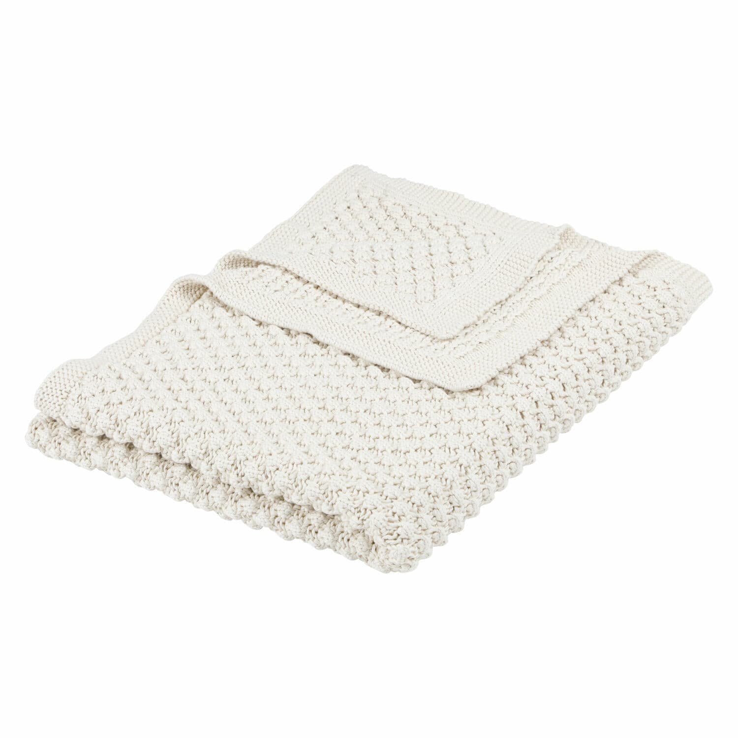 Plaid Tremes Plaid crème en coton tricoté main avec motif décoratif, parfait pour salon et chambre à coucher