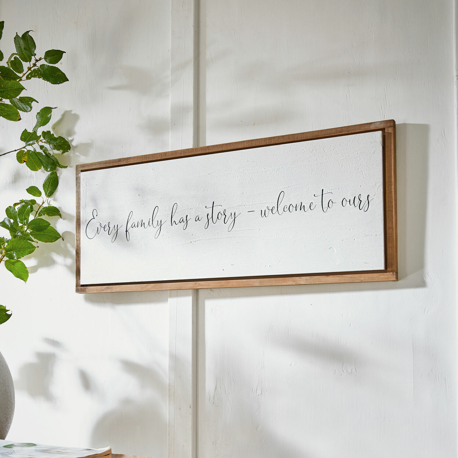 Tableau décoratif Story Cadre en bois avec panneau blanc et texte d'accueil, décoration murale chaleureuse