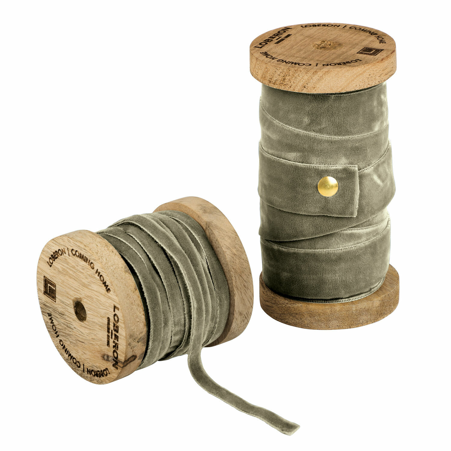 Lot de 2 bobines de ruban en velours Liandis Ruban en velours gris enroulé sur une bobine en bois pour décoration et artisanat
