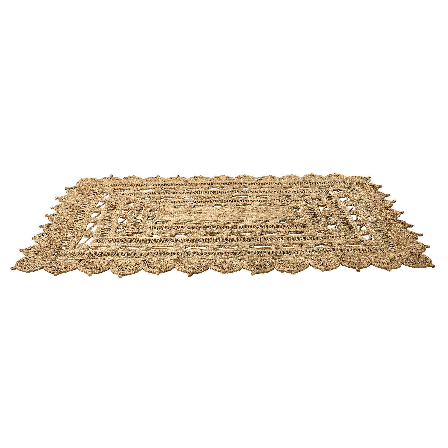 Tapis Livadia Tapis en jute naturel fait main avec motif décoratif et bordure, accessoire déco intérieur tendance