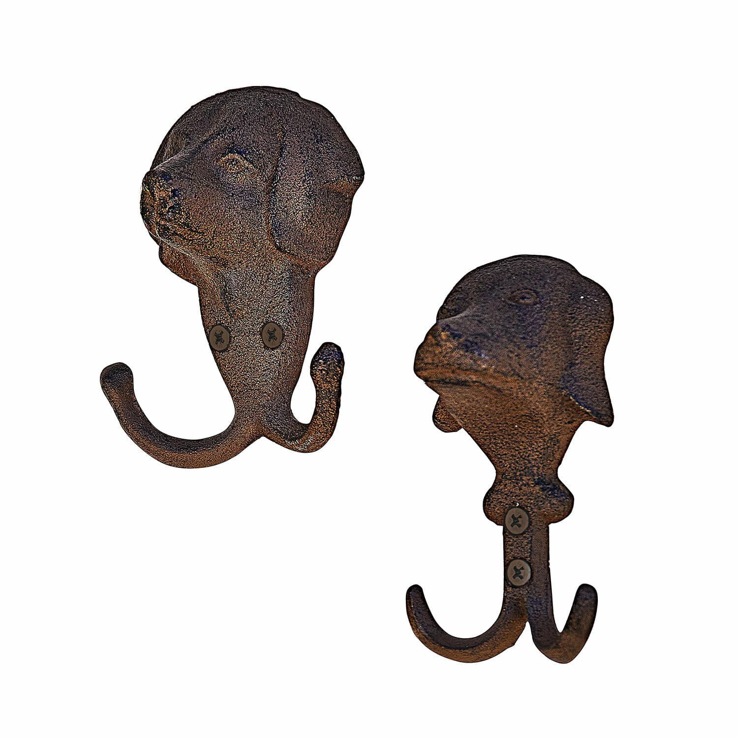 Lot de 2 crochets Samiran Ensemble de deux crochets muraux en fer rouillé en forme de tête de chien pour décoration et rangement