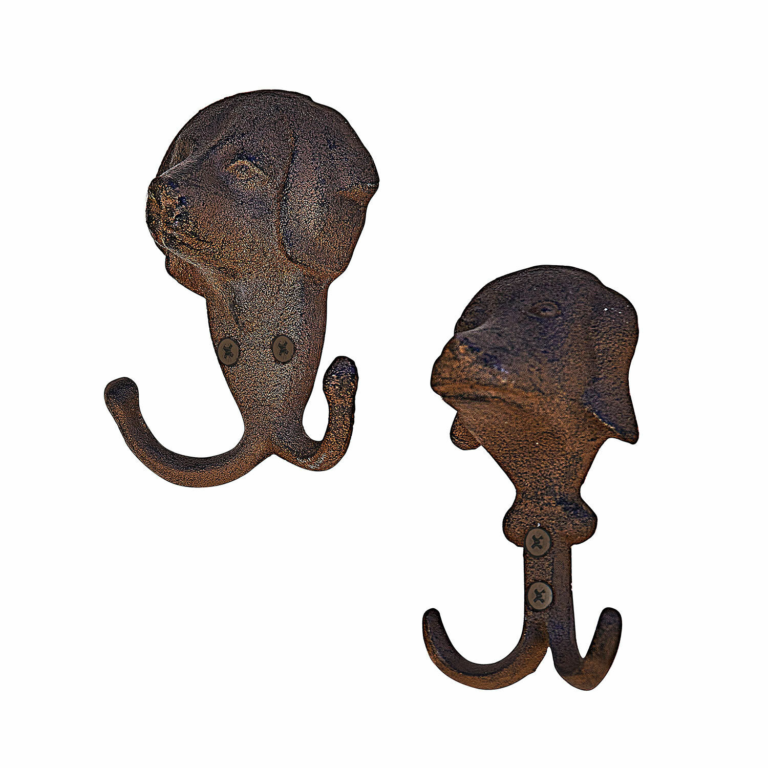 Lot de 2 crochets Samiran Ensemble de deux crochets muraux en fer rouillé en forme de tête de chien pour décoration et rangement
