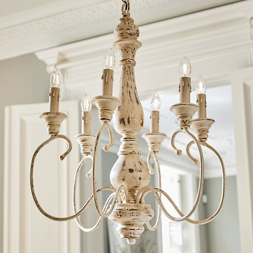 Suspension Greenwich en métal blanc vieilli, lustre classique à six branches pour salon