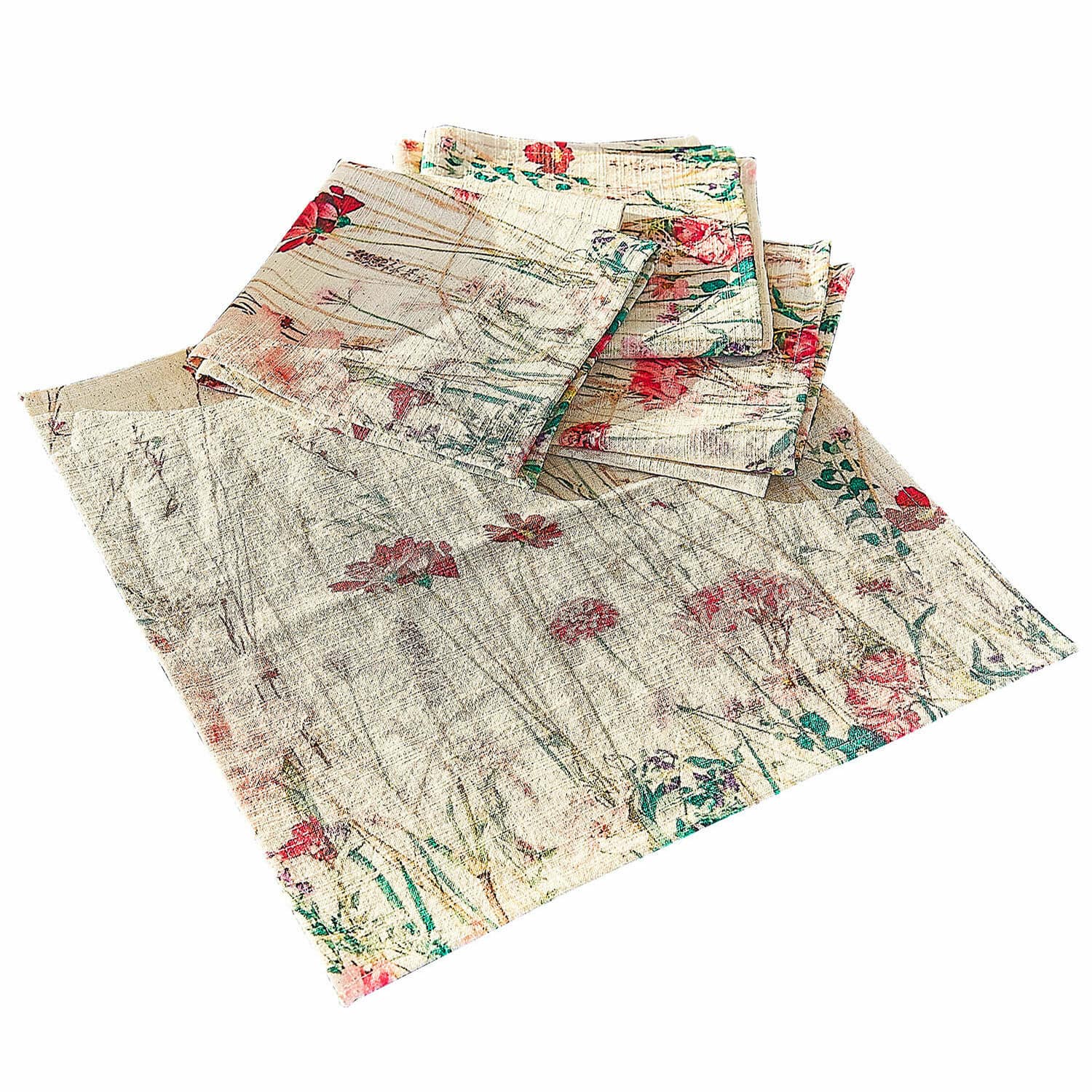 Lot de 4 serviettes Briovene Serviettes en lin crème avec imprimé floral, textiles décoratifs pour la maison