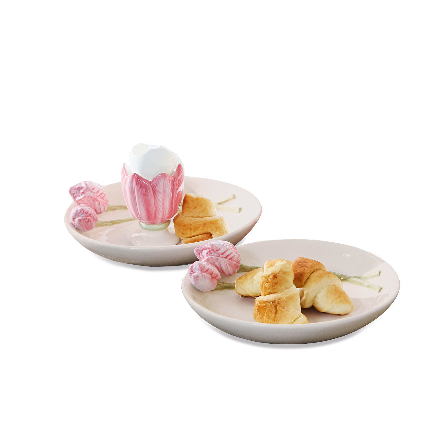 Lot de 2 assiettes Arnemetia Assiettes en céramique avec fleurs roses et croissants, vaisselle décorative pour apéritifs