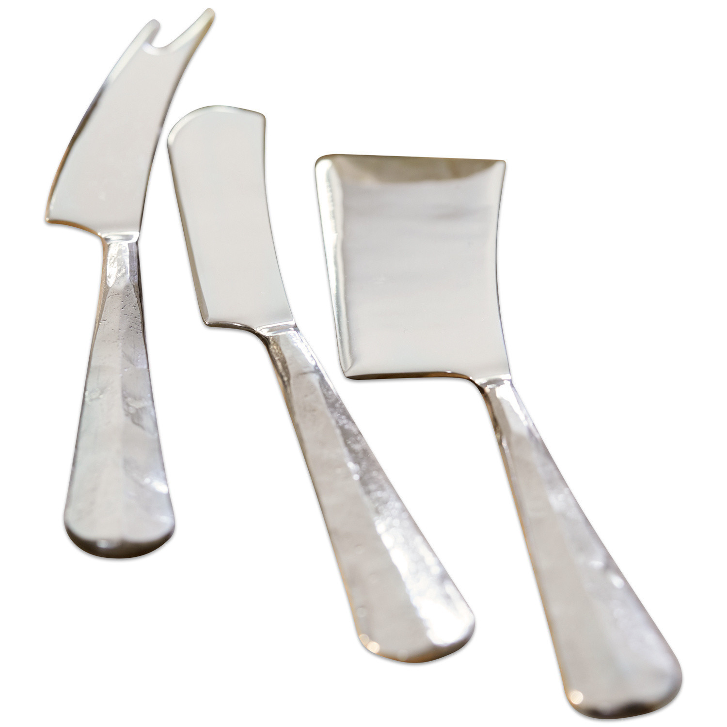 Lot de 3 couverts à fromage Mondevert Ensemble de trois couteaux à fromage en acier inoxydable argenté avec différentes formes de lames